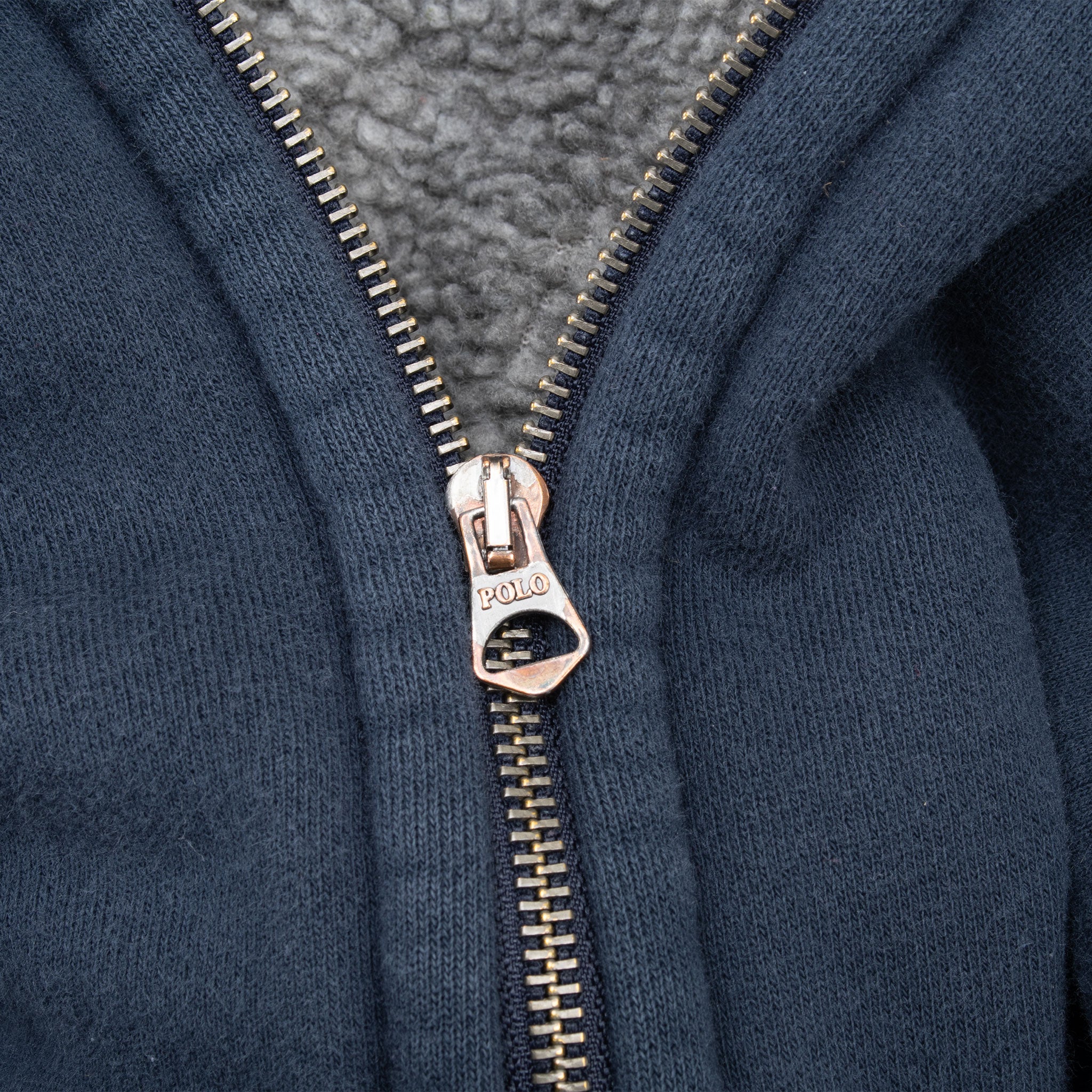 VINTAGE POLO RALPH LAUREN BLUE SHERPA LINED FULL ZIP HOODIE SWEATSHIRT LARGE