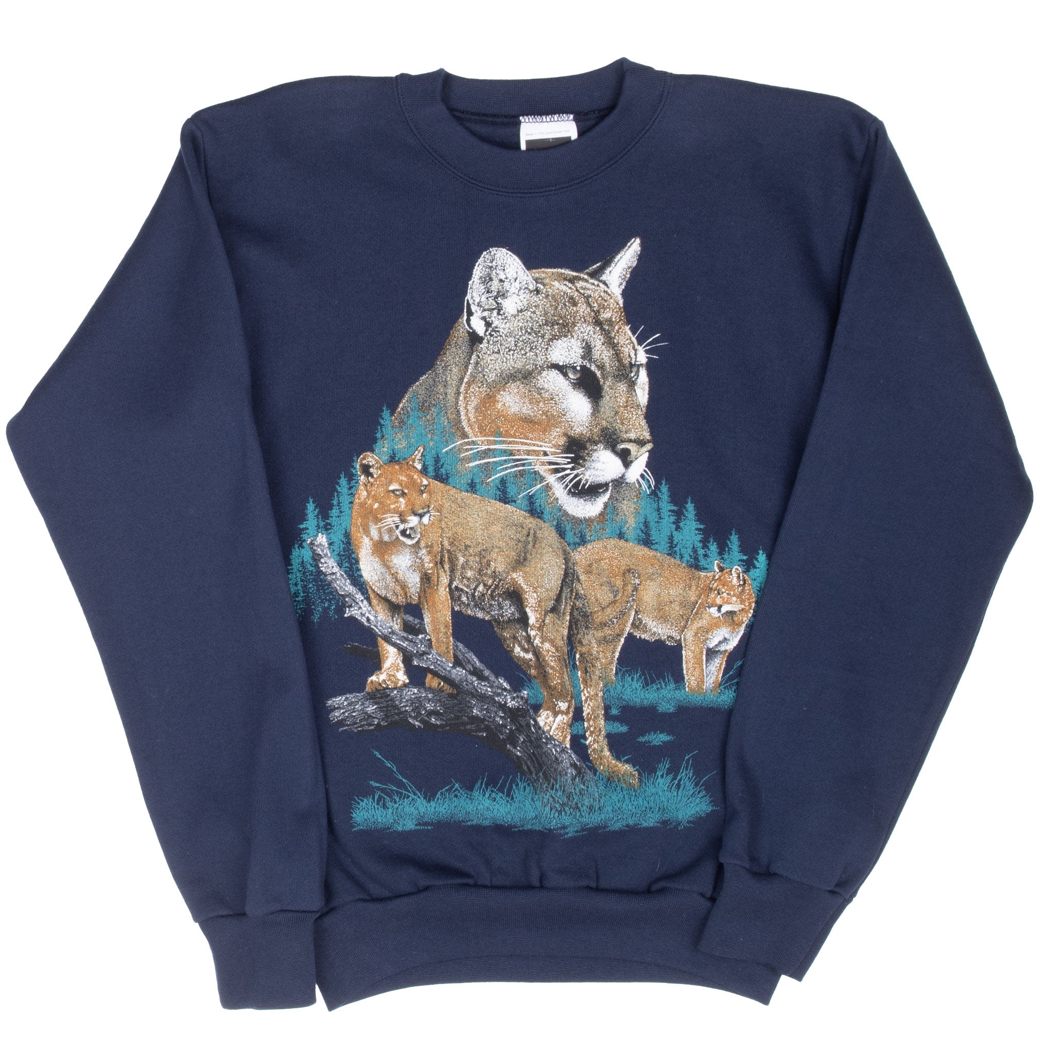 VINTAGE MOUNTAIN LION ANIMAL PRINT SWEATSHIRT 1990S MEDIUM MADE IN USA