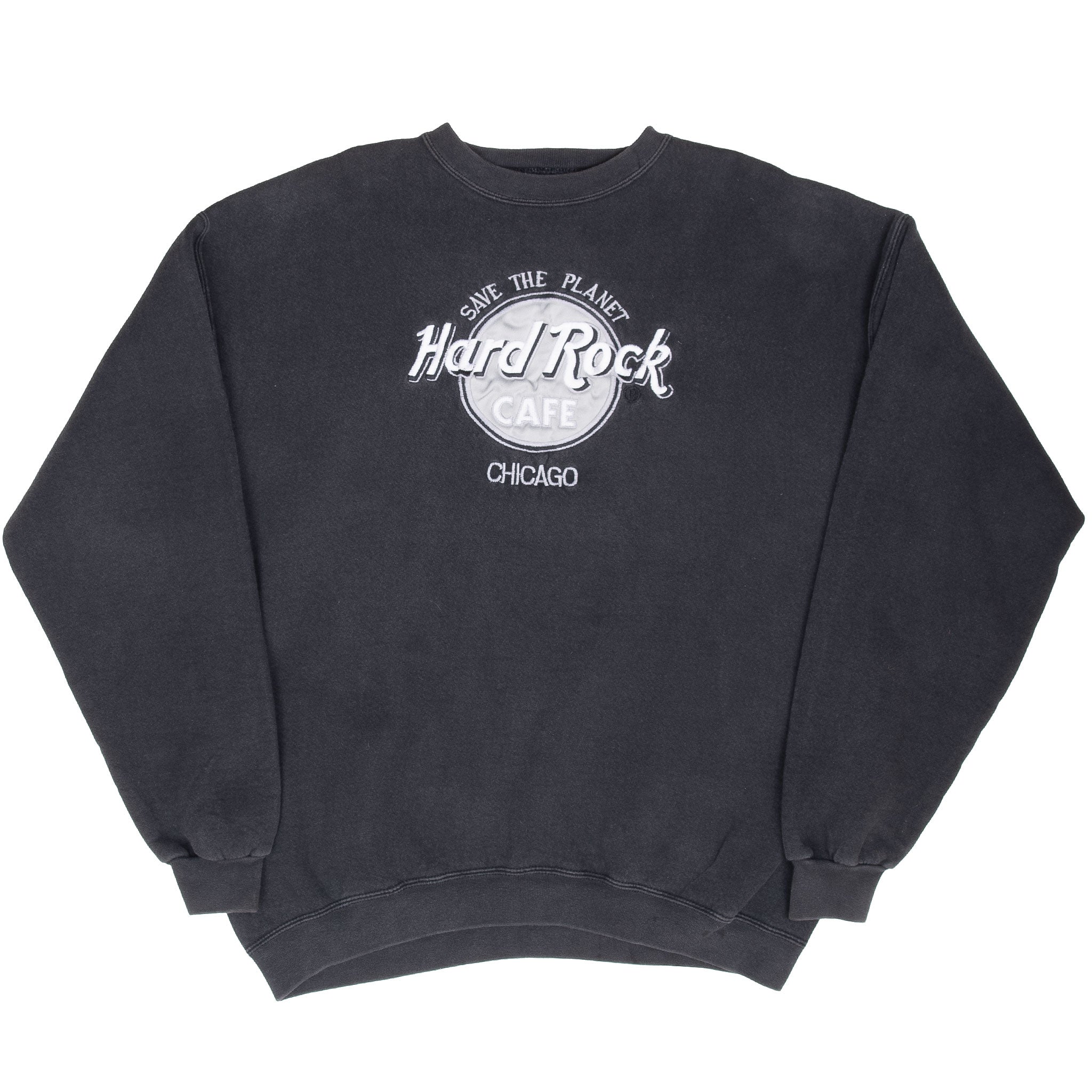 Vintage Hard Rock Cafe Chicago Embroidered Black Sweatshirt 1990S Size Large Made In Usa