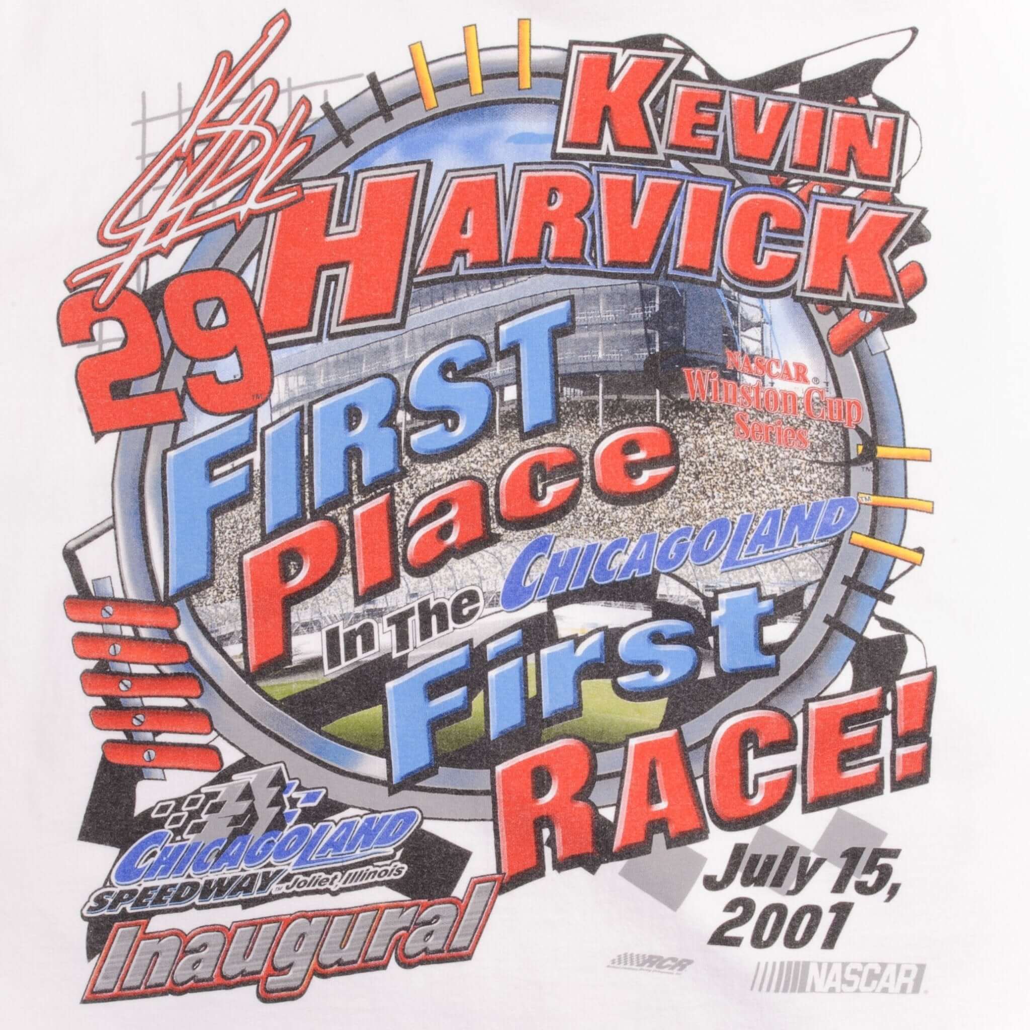 Vintage Nascar Kevin Harvick Chicagoland Speedway Inaugural Joliet Illinois July 15 2001 Tee Shirt Size XL