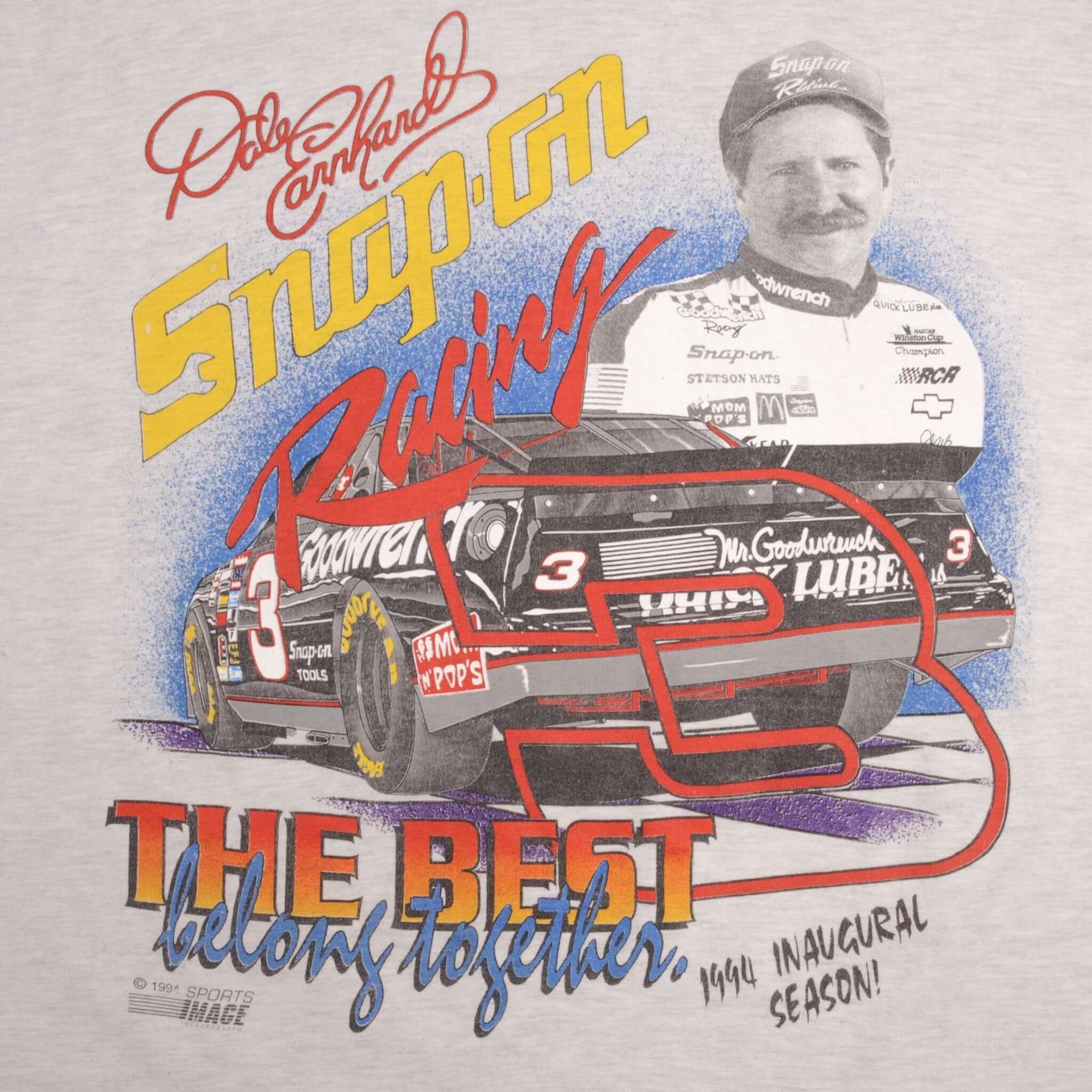 Vintage Nascar Dale Earnhardt Snap On Racing Inaugural Season 1994 Sport Image Tee Shirt Size XL Made In Usa With Single Stitch Sleeves