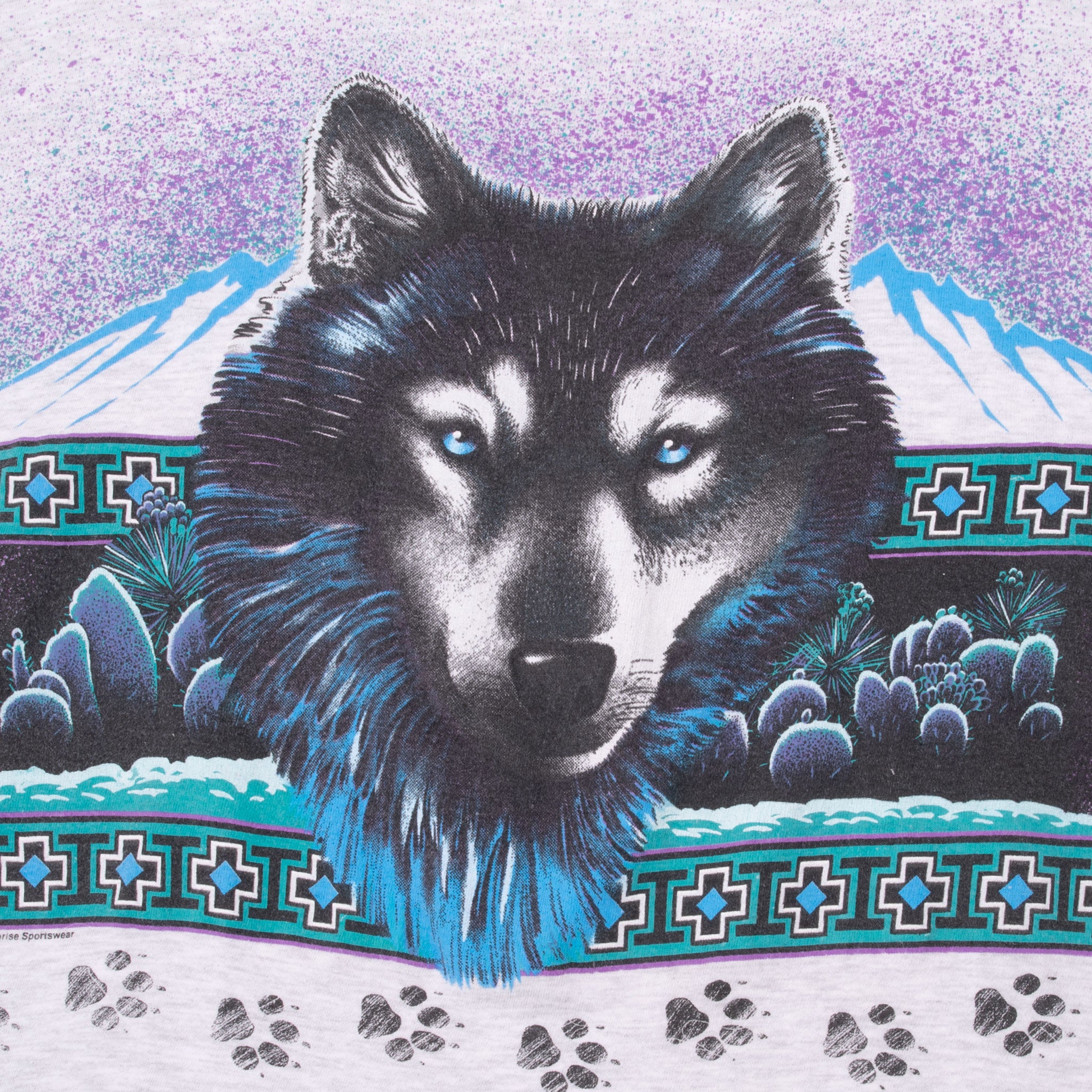 Vintage Wolf Animal Print Grey Tee Shirt 1990S Size 2XL With Single Stitch Sleeves