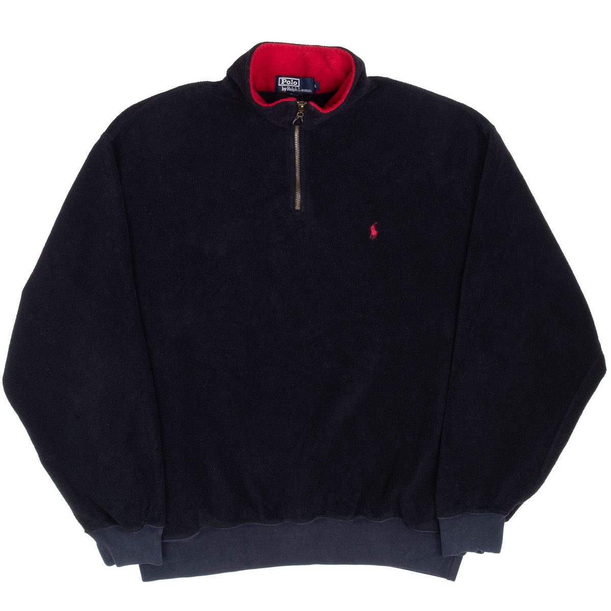 Full front view of Polo Ralph Lauren black quarter-zip fleece pullover