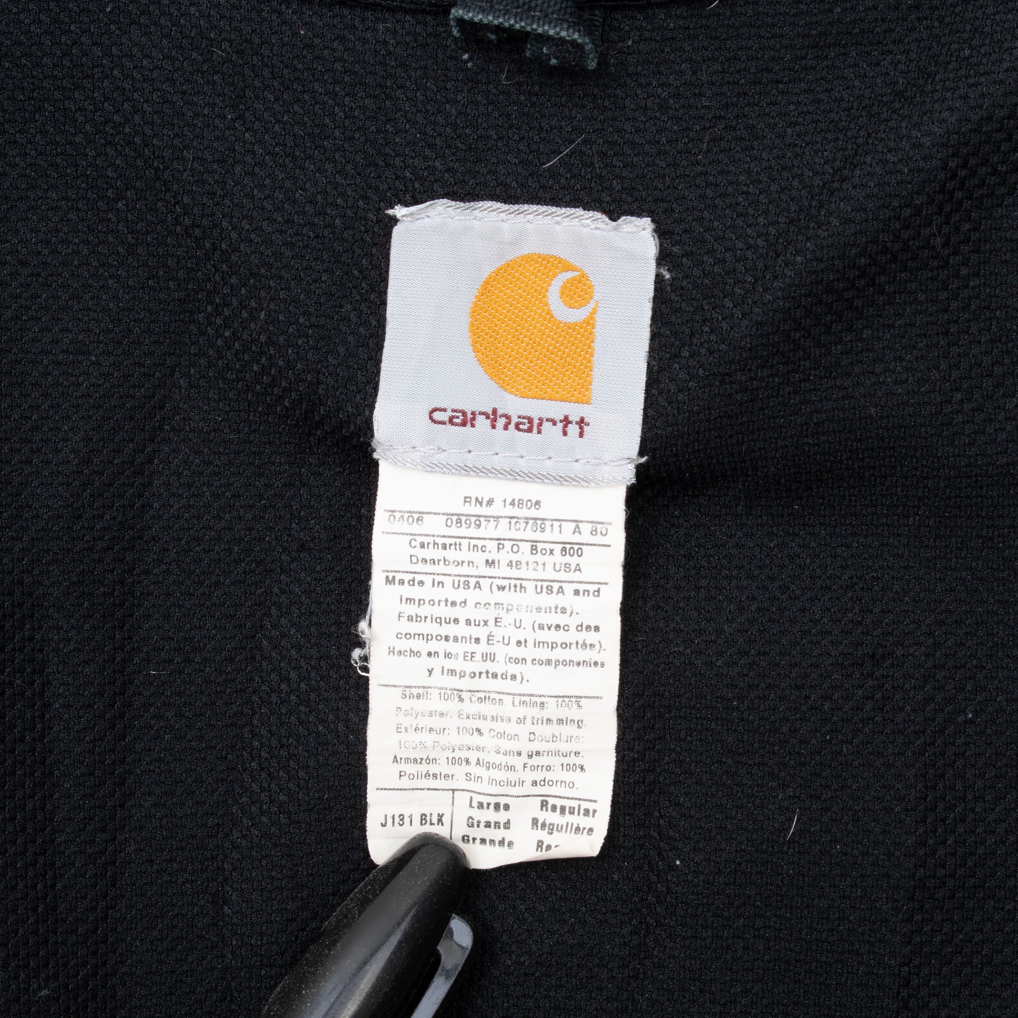 Vintage Carhartt Black Hooded Active Jacket 2006 J131Blk Size Large Made In Usa