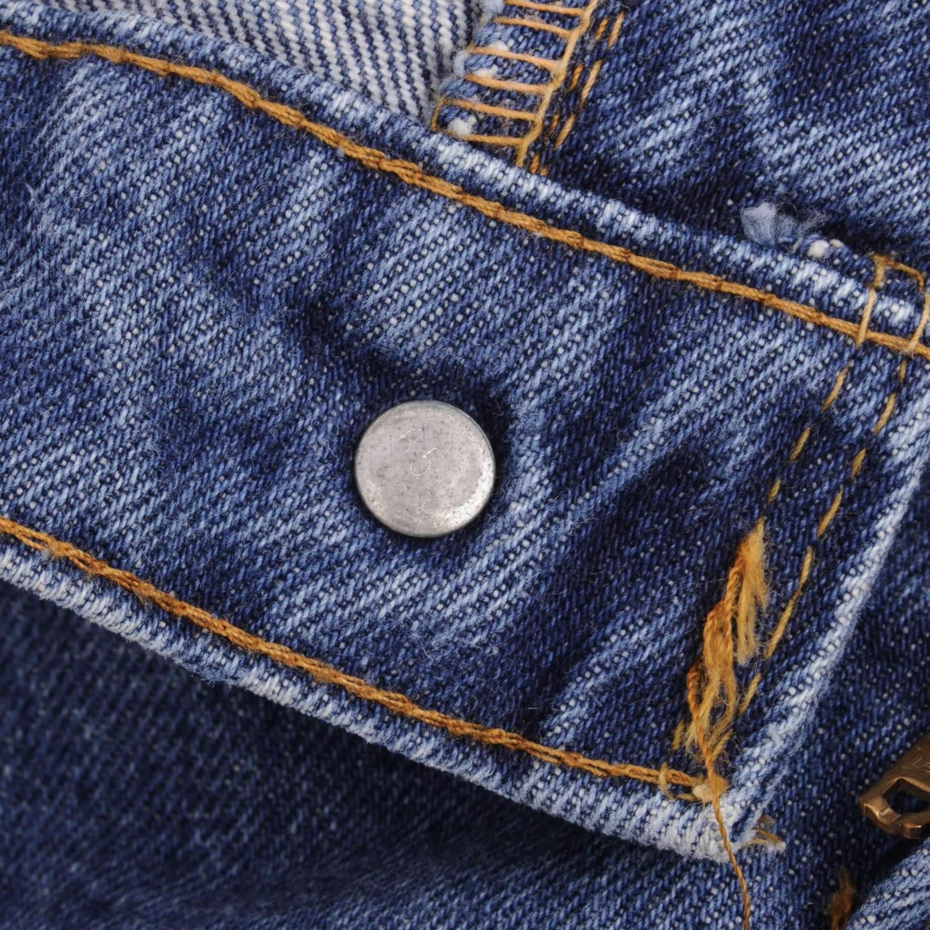 Beautiful Indigo Levis 517 Jeans With Blue Bar Tacks 1980s Made in USA with Medium Dark Wash With Light Whiskers. Size on tag 36X32 Actual Size 35X31 Back Button #650