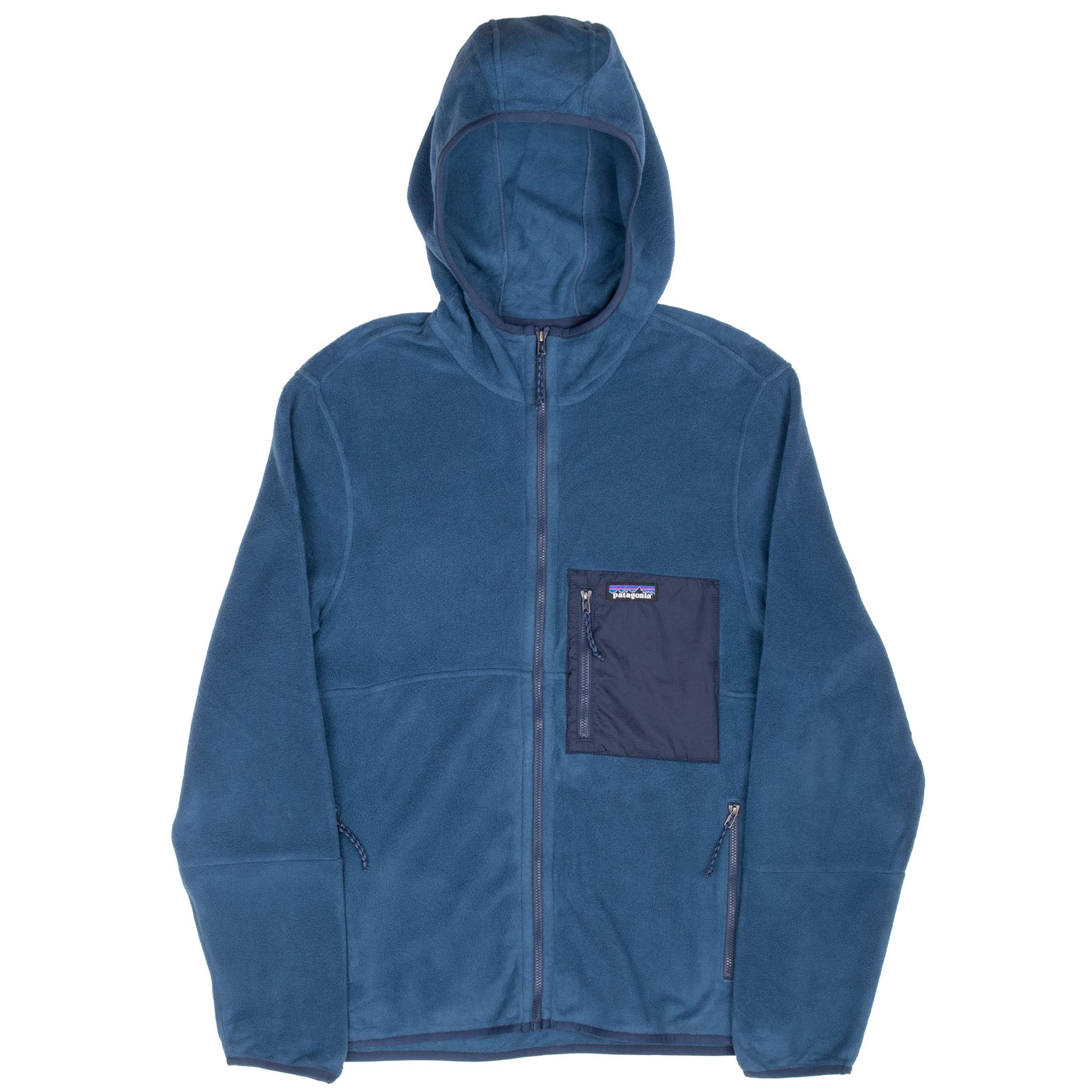Front of Patagonia Microdini Tidepool Blue full-zip fleece hoody