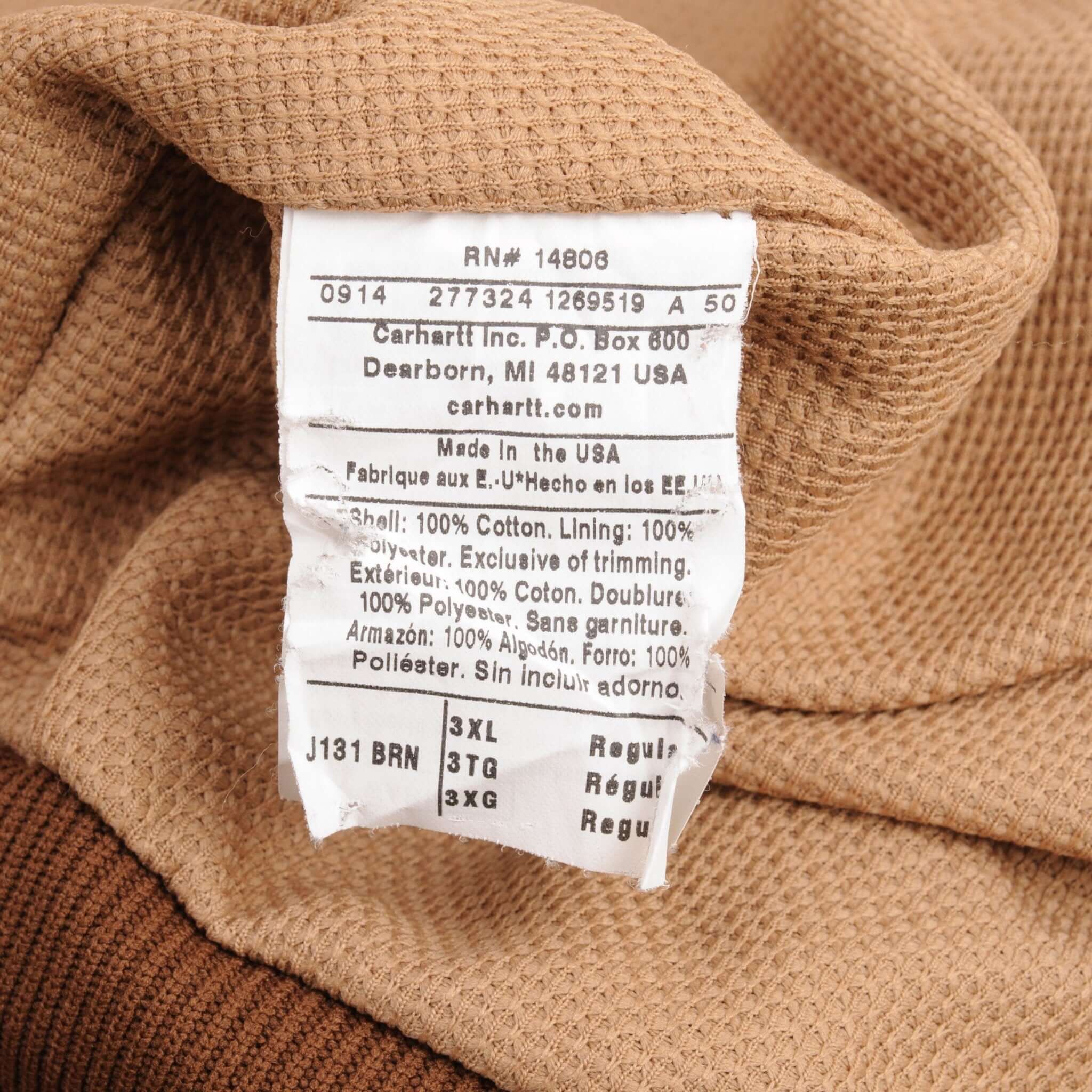 Vintage Carhartt Sandstone Hooded Active Jacket 125 Year Anniversary Edition J131Brn Size 3XL Made In Usa