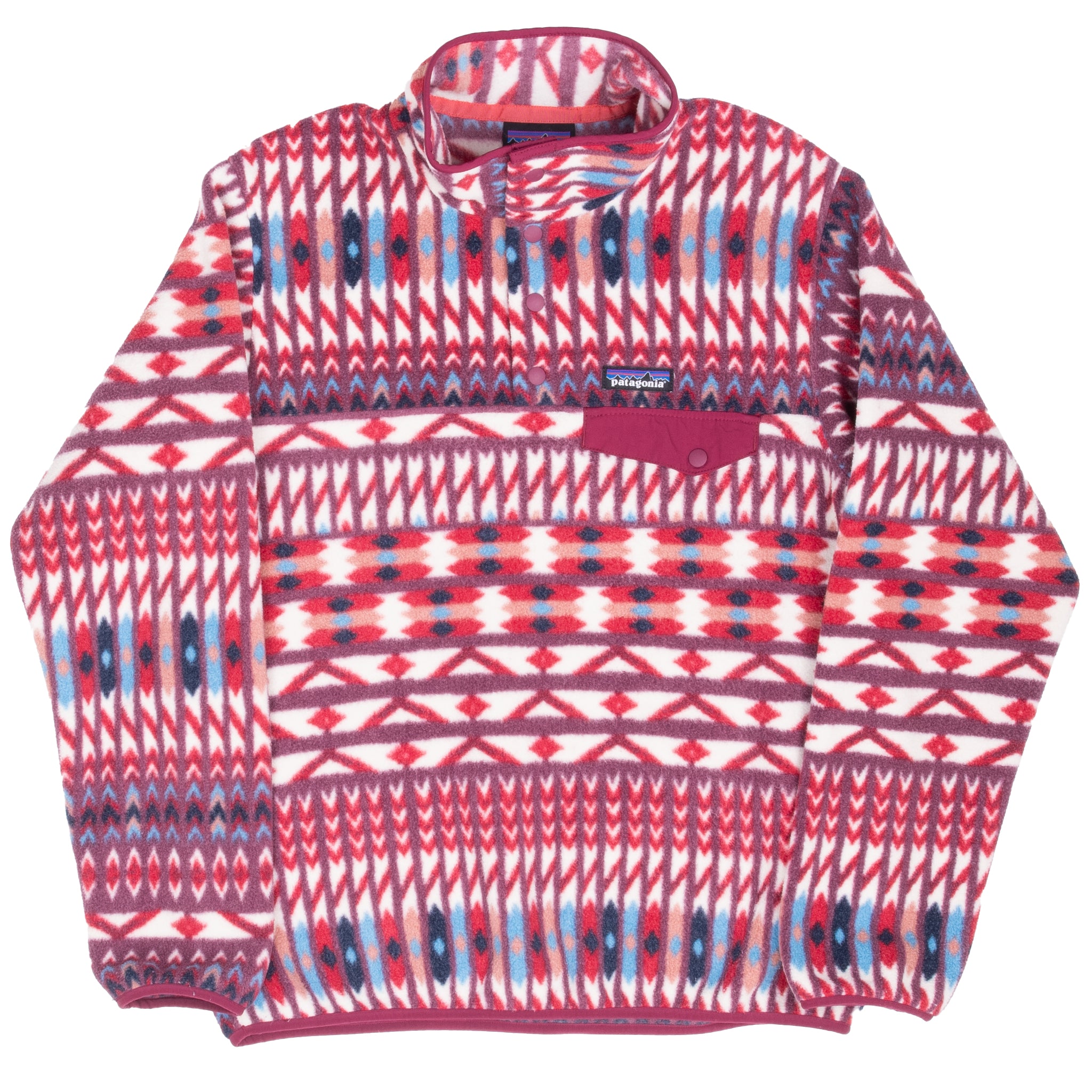 Patagonia women's geometric-print Snap-T fleece front with burgundy snap chest pocket
