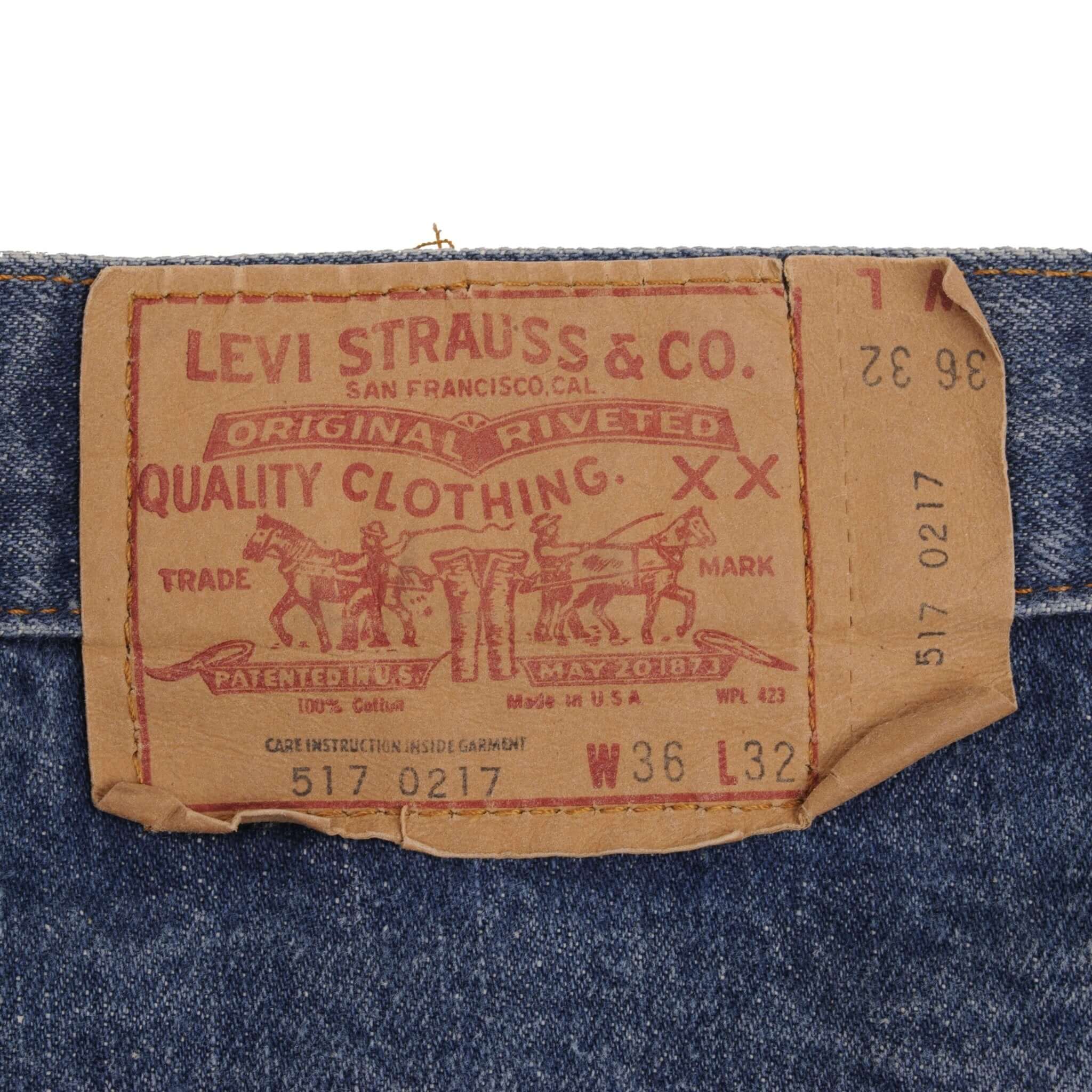 Beautiful Indigo Levis 517 Jeans With Blue Bar Tacks 1980s Made in USA with Medium Dark Wash Size on tag 36X32 Actual Size 35X32 Back Button #532