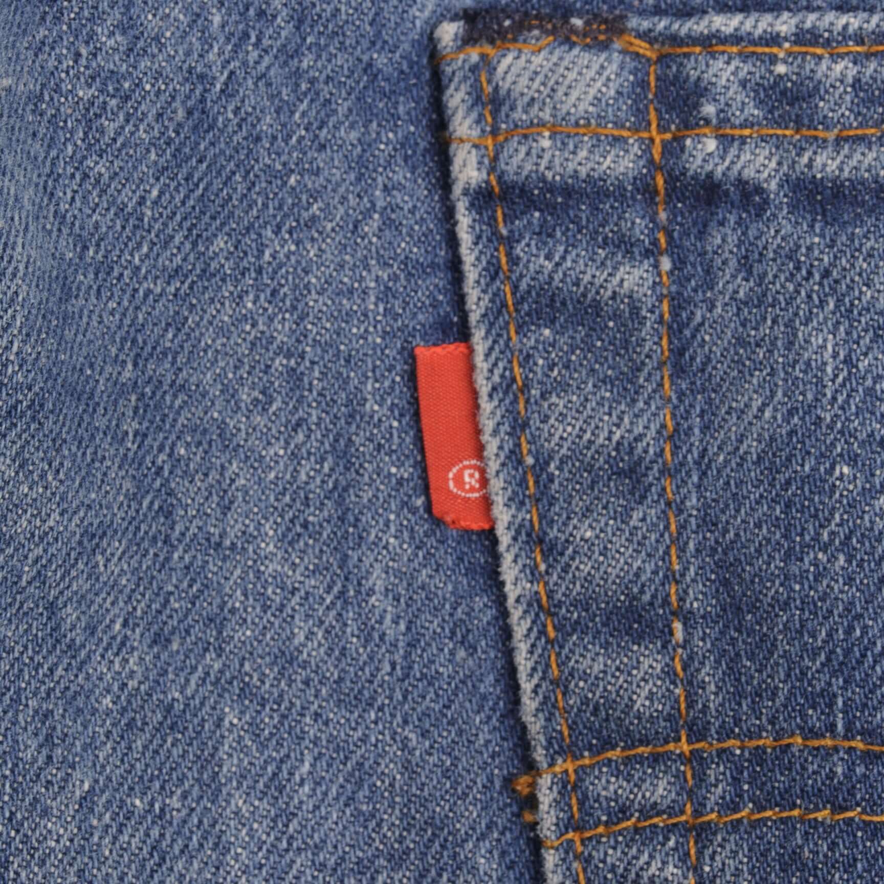 Beautiful Indigo Levis 517 Jeans With Blue Bar Tacks 1980s Made in USA with Medium Dark Wash Size on tag 36X32 Actual Size 35X32 Back Button #532