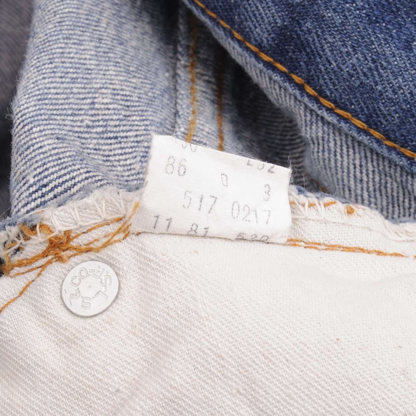 Beautiful Indigo Levis 517 Jeans With Blue Bar Tacks 1980s Made in USA with Medium Dark Wash Size on tag 36X32 Actual Size 35X32 Back Button #532