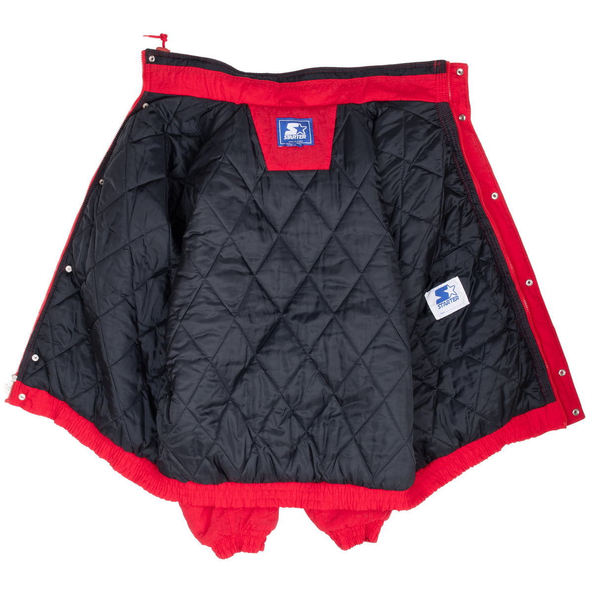 Open University of Utah Starter jacket showing black quilted lining and interior labels