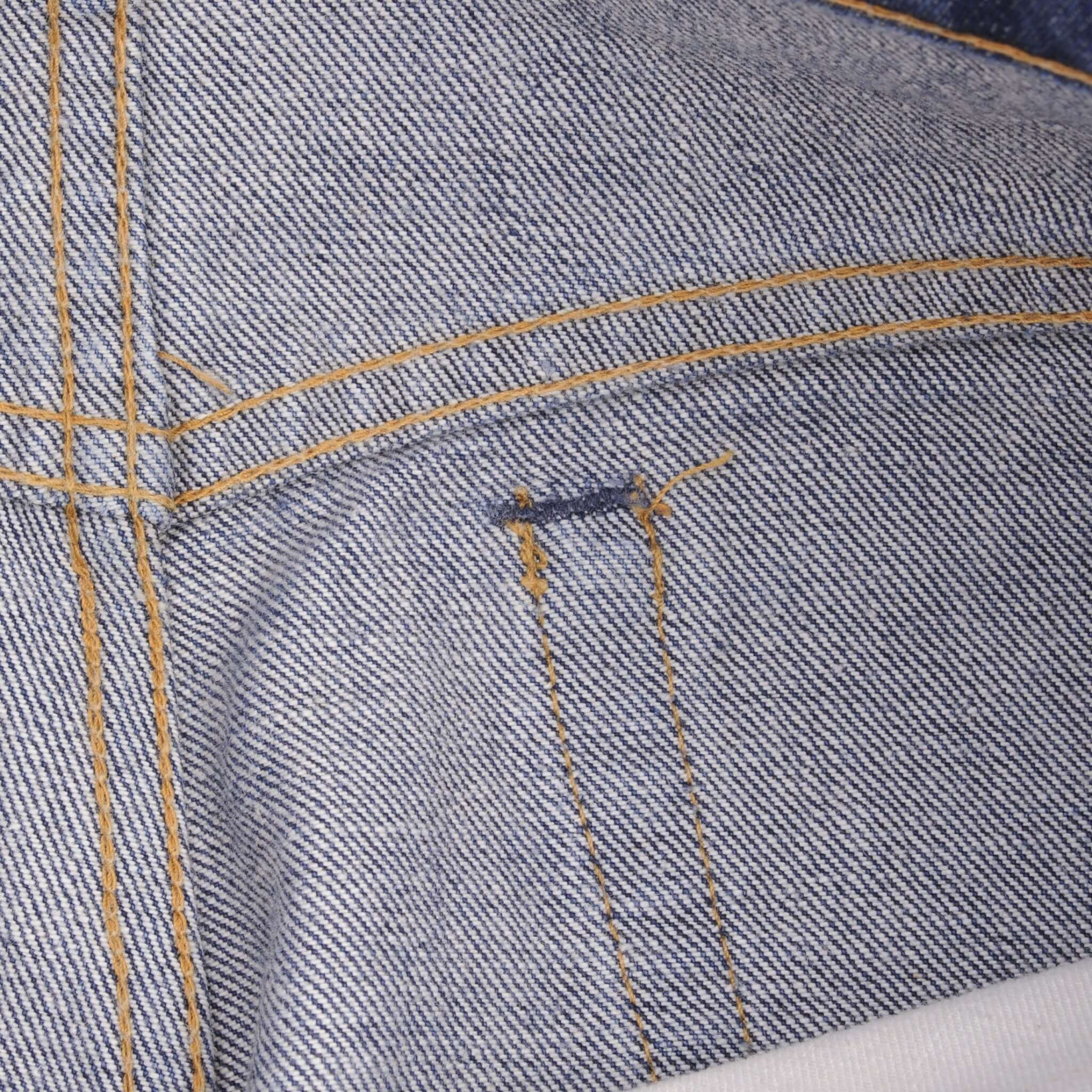 Beautiful Indigo Levis 517 Jeans With Blue Bar Tacks 1980s Made in USA with Dark Wash Talon Zipper Size on tag 32X33 Actual Size 32X33 Back Button #653