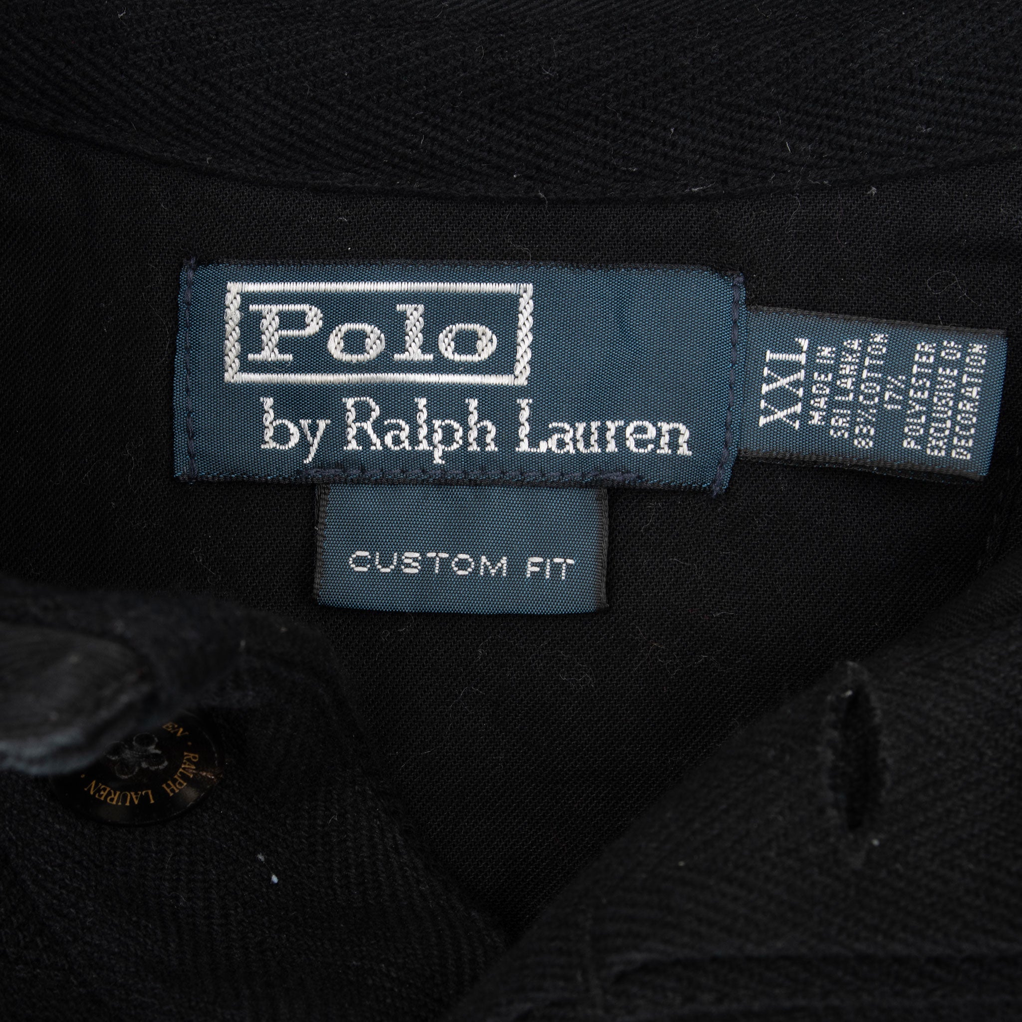 Vintage Polo Ralph Lauren Black Rugby Polo Shirt Stripe 1990S Size 2XL