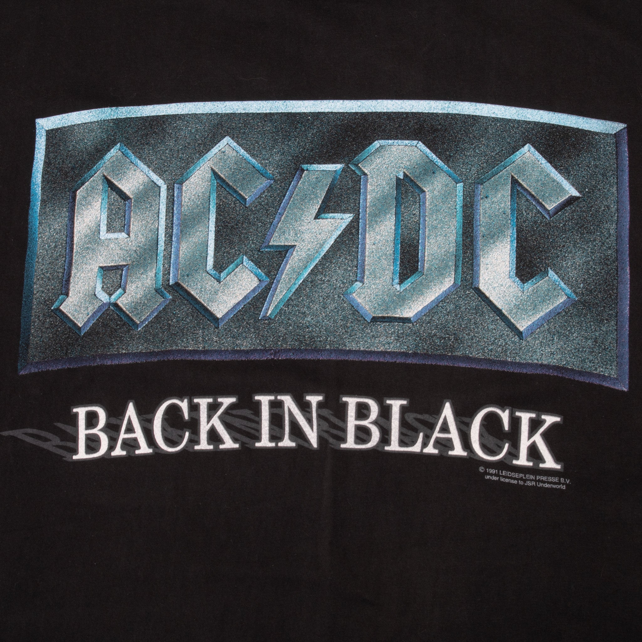 Vintage Acdc Back In Black Tee Shirt 1991 Size XL Made In Usa With Single Stitch Sleeves