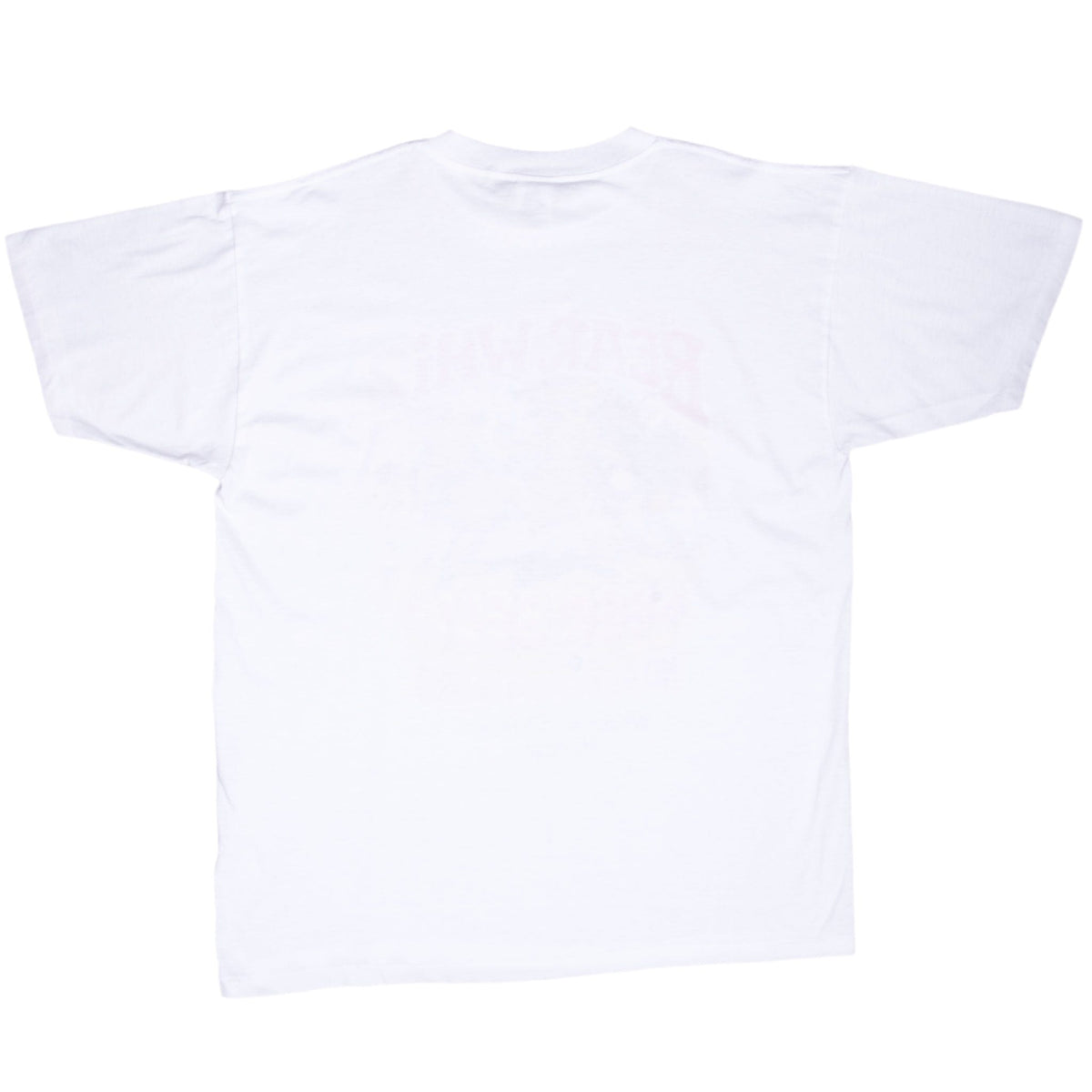 Back of white crewneck T-shirt with no graphic