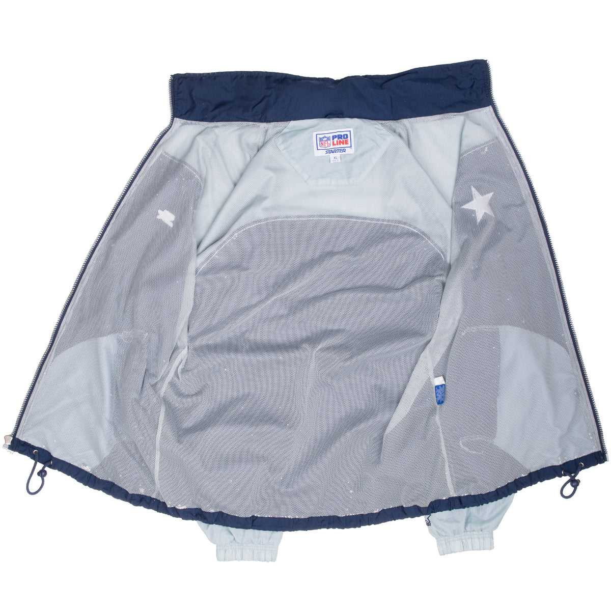 Dallas Cowboys Starter windbreaker unzipped to show gray mesh lining and inner pockets