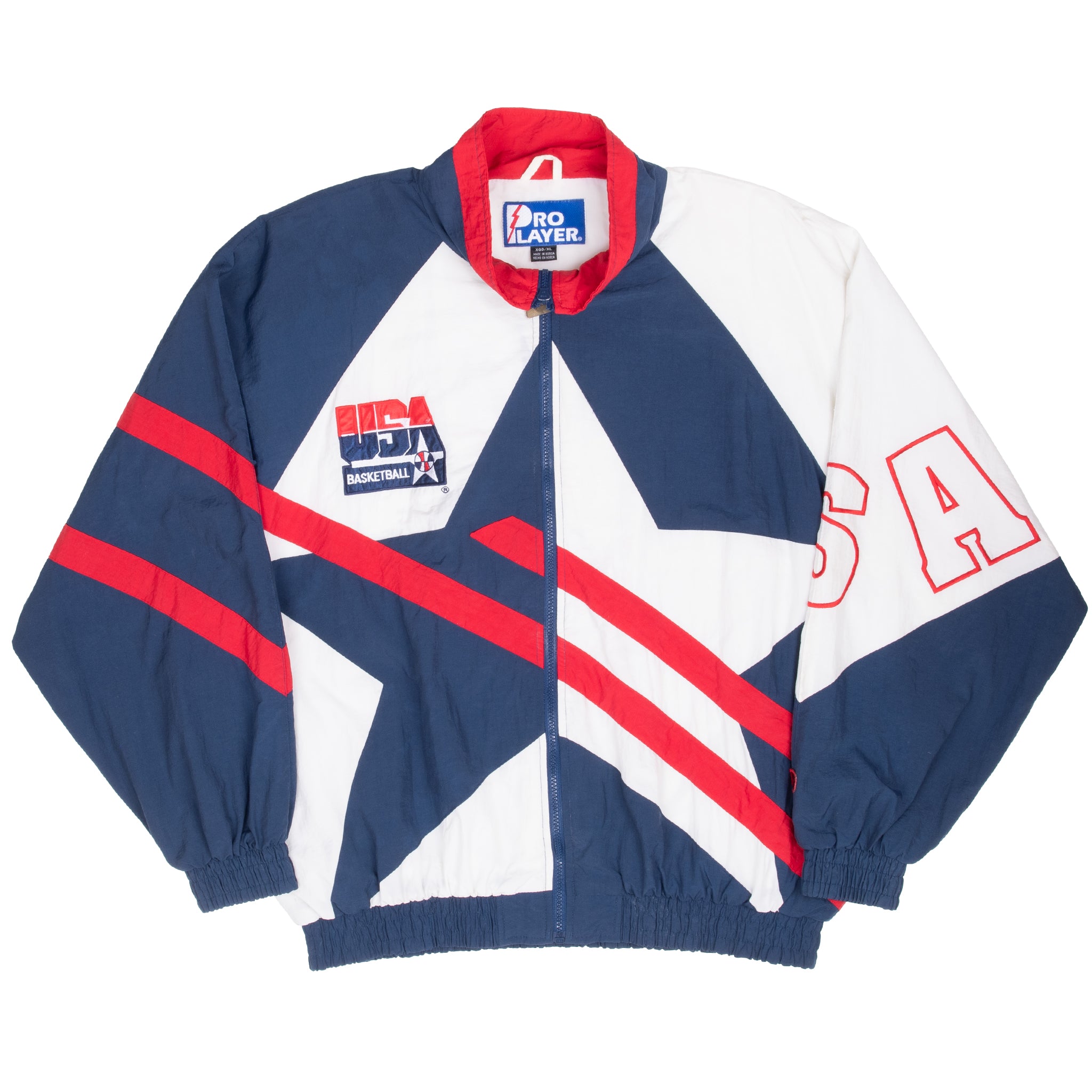 Front of Pro Player Team USA Basketball windbreaker with USA lettering on sleeve