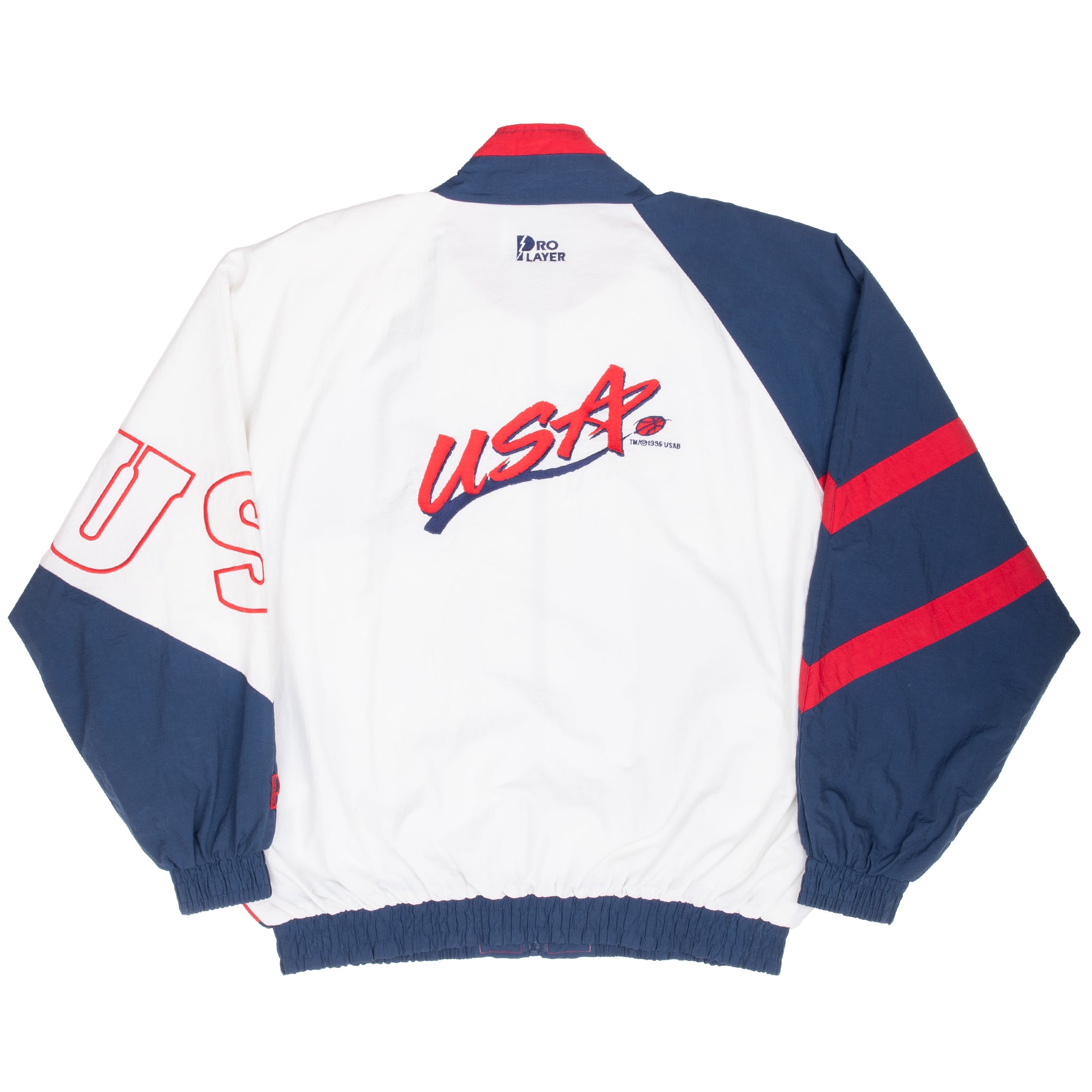 Back of Pro Player Team USA Basketball windbreaker with embroidered USA graphic