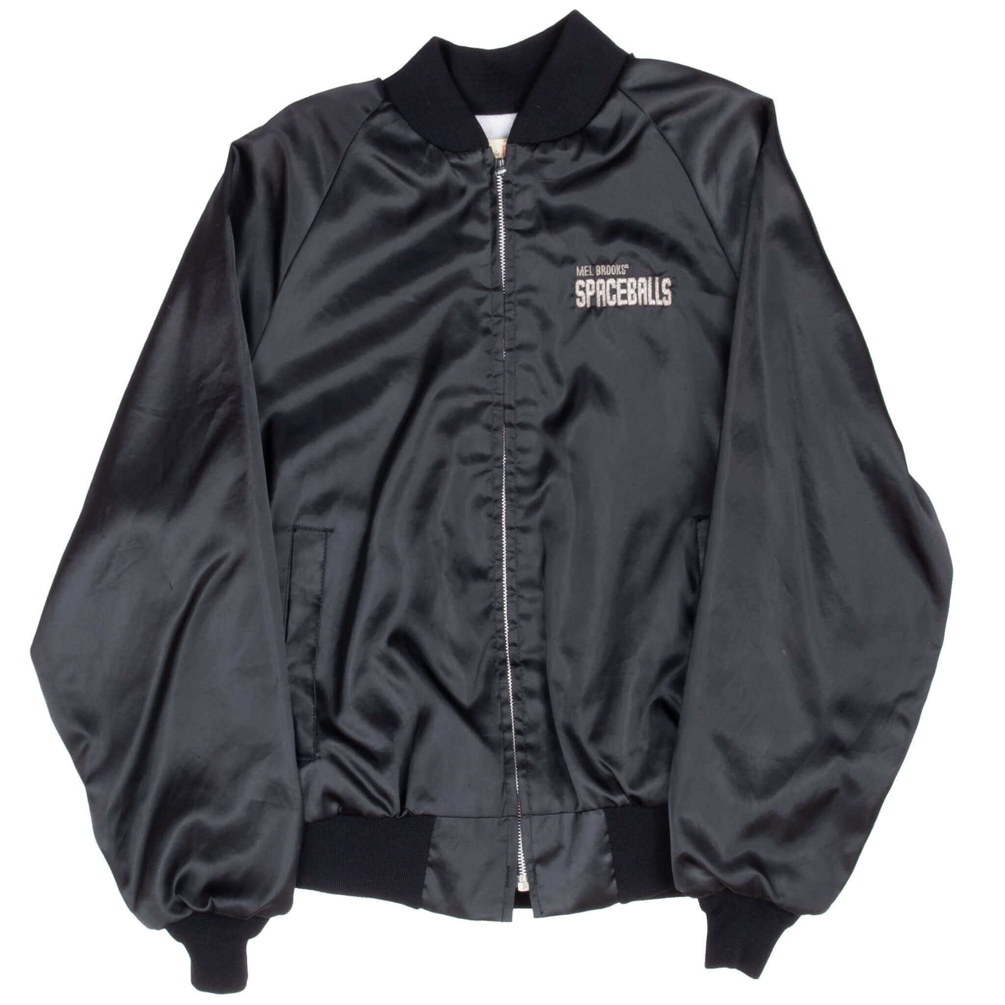Vintage Mel Brooks Spaceballs Black Satin Bomber Jacket 1990S Medium Made In Usa