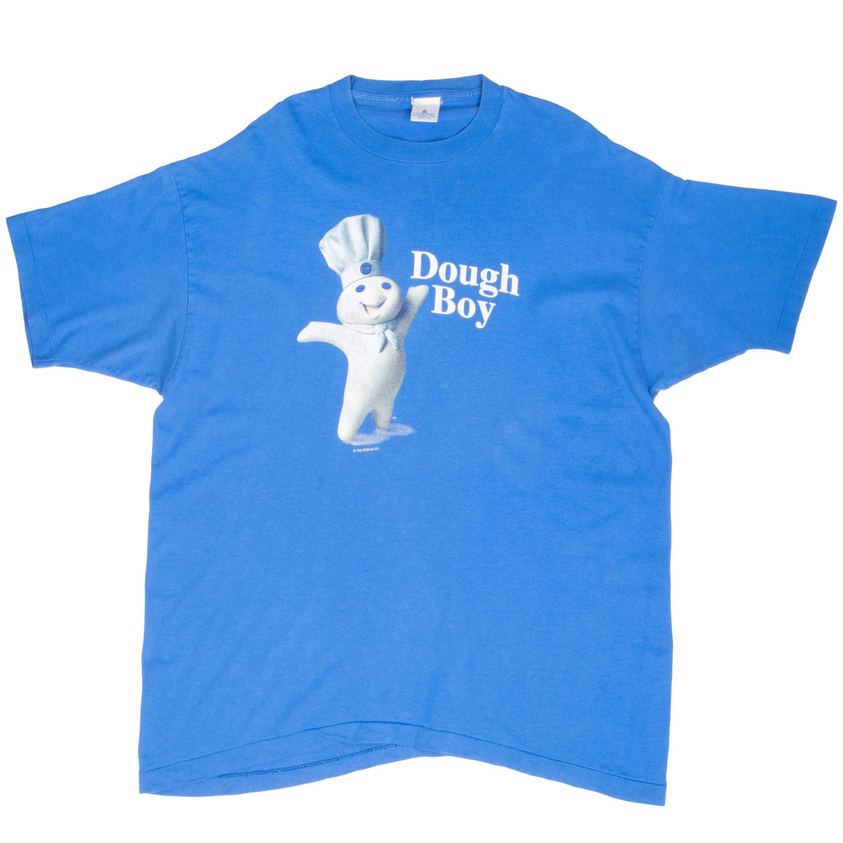 Full front of blue Pillsbury Doughboy T-shirt with white Dough Boy graphic