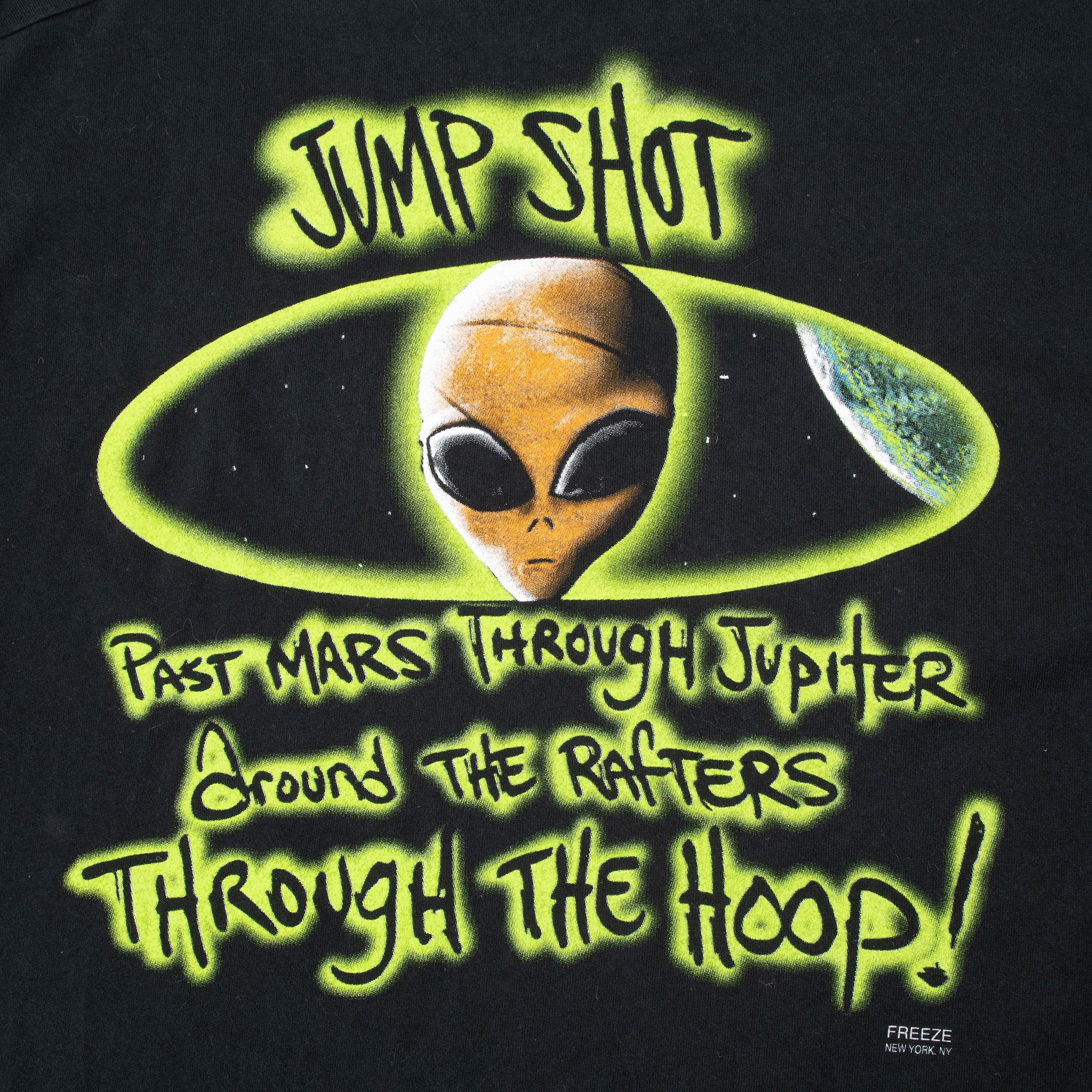 Vintage Alien Jump Shot Freeze Ny Tee Shirt 1990S Size Large Made In Usa