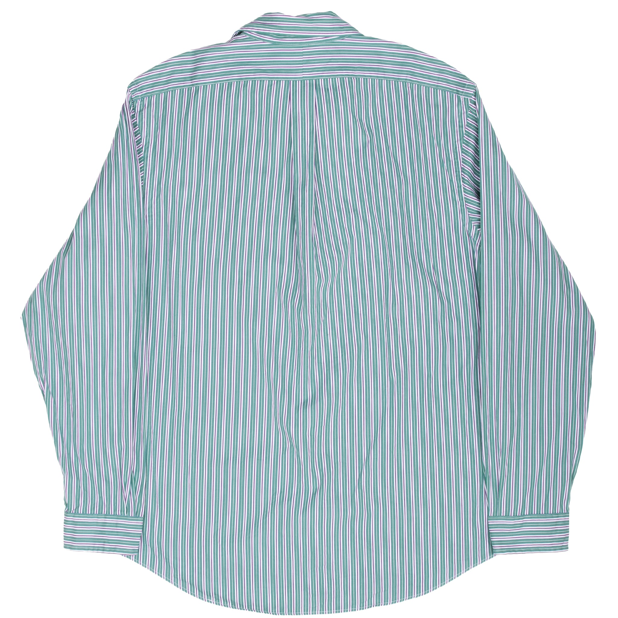 Back of Ralph Lauren green and purple striped long-sleeve shirt