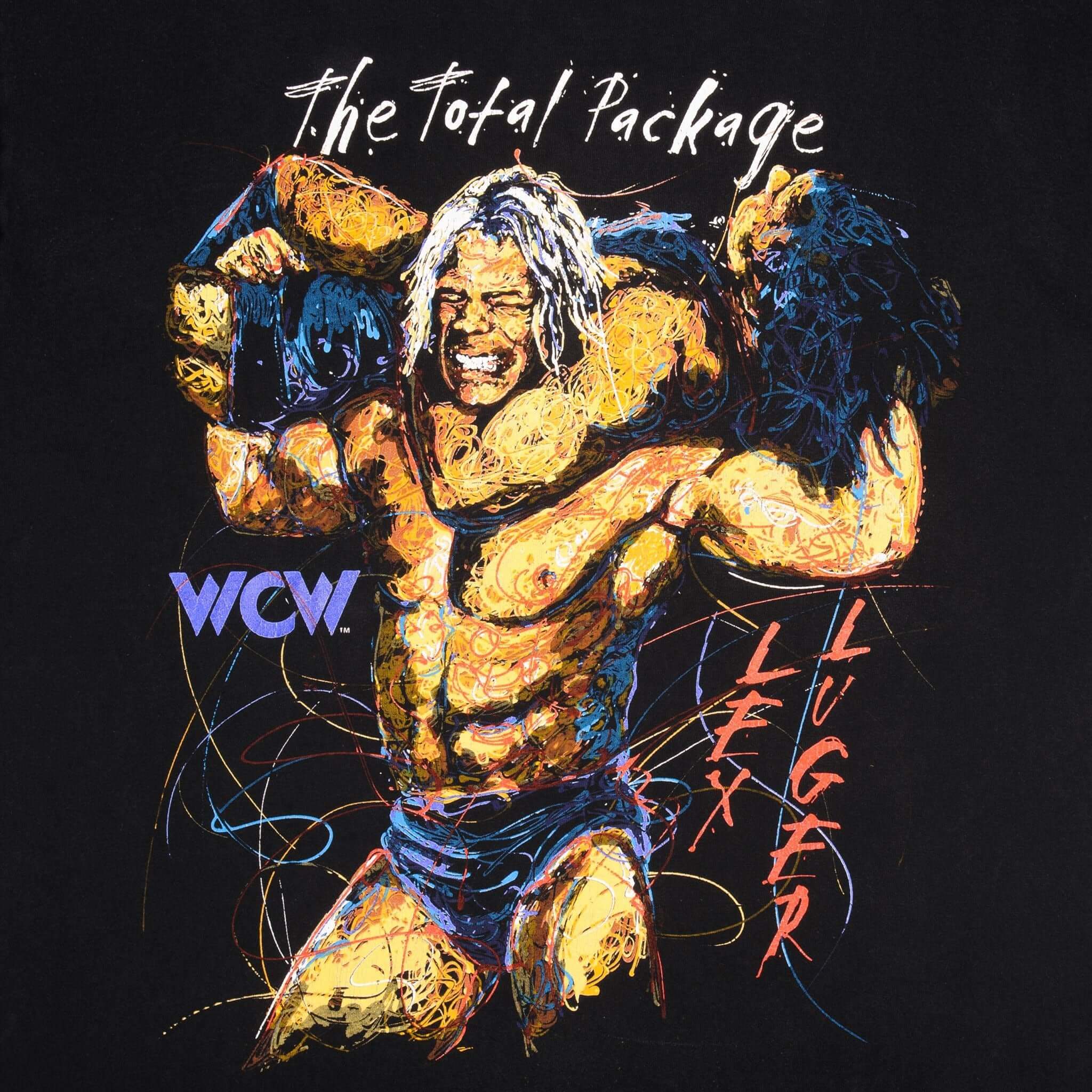 Vintage WCW Lex Lugar Wrestling Tee Shirt 1990s Size 2XL With Single Stitch Sleeves