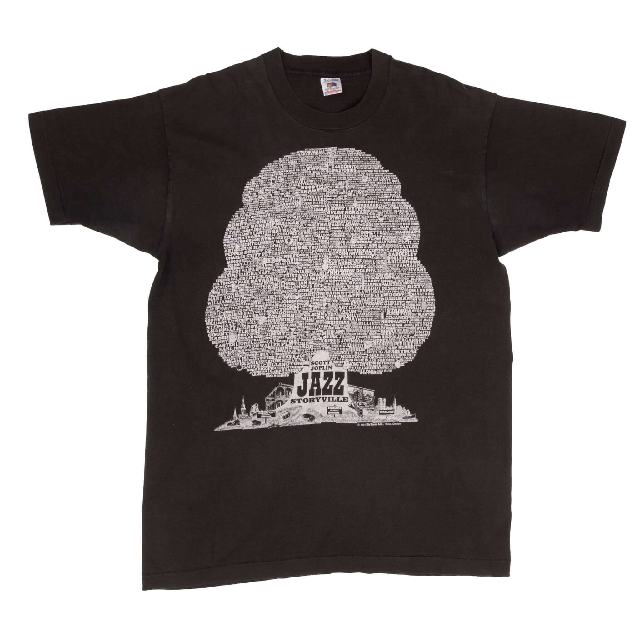 Full front view of black Scott Joplin Jazz Storyville Chicago graphic T-shirt