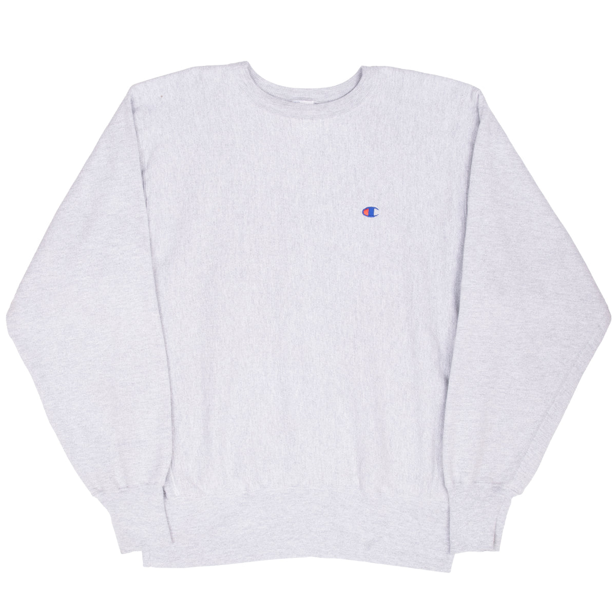 Full front view of grey Champion Reverse Weave crewneck sweatshirt