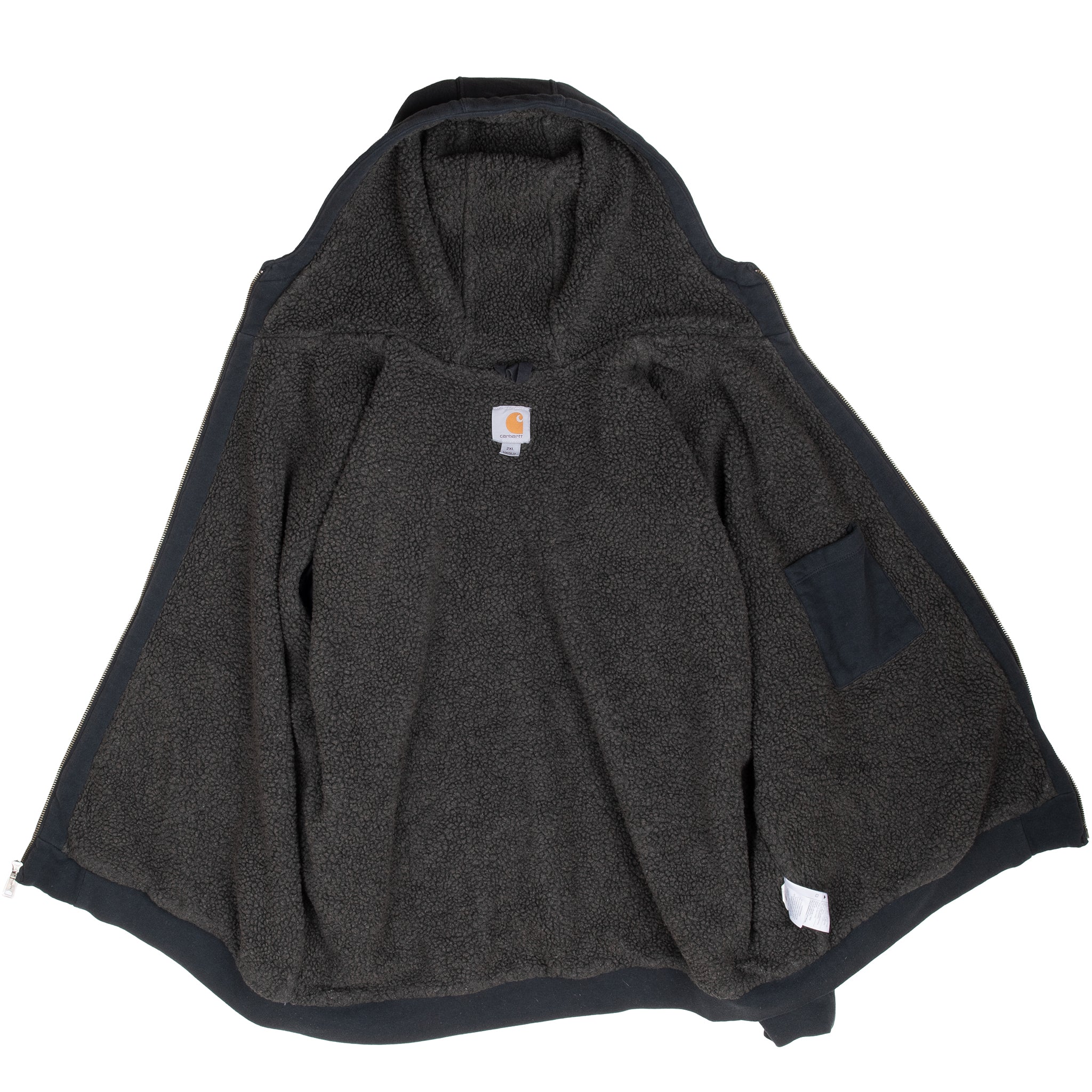 Vintage Carhartt Heavyweight Sherpa Lined Full Zip Black Hoodie Sweatshirt Size 2XL