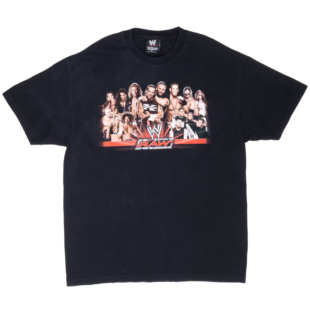 Front of black WWE Raw T-shirt with John Cena, Edge, Kane, Randy Orton and Triple H graphic