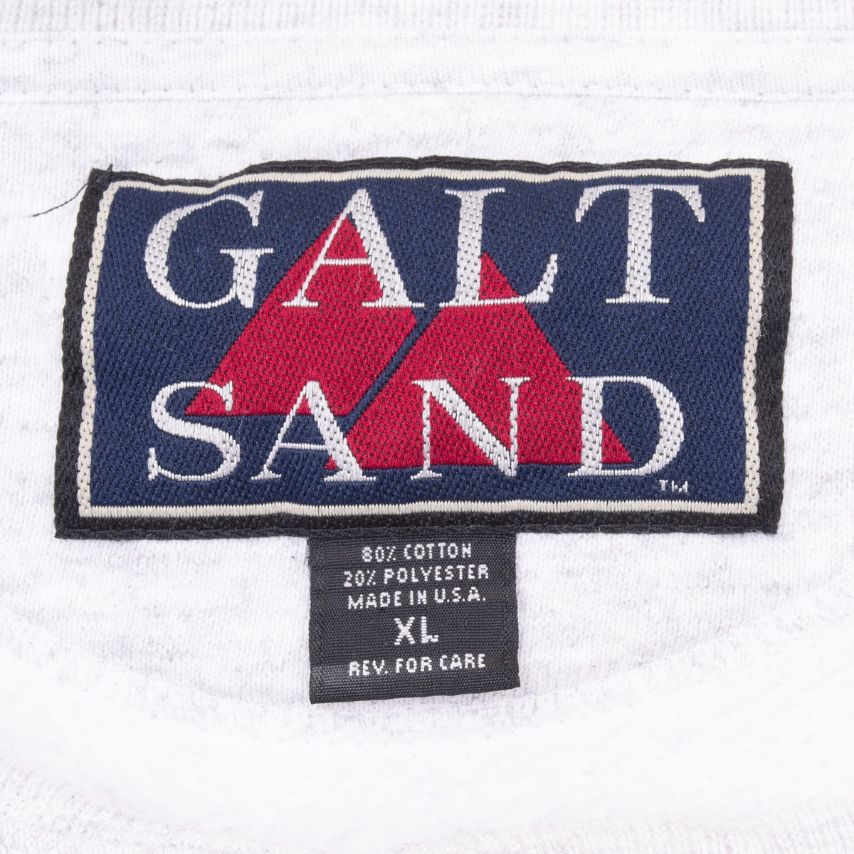 Galt Sand neck label with size XL and Made in U.S.A. text
