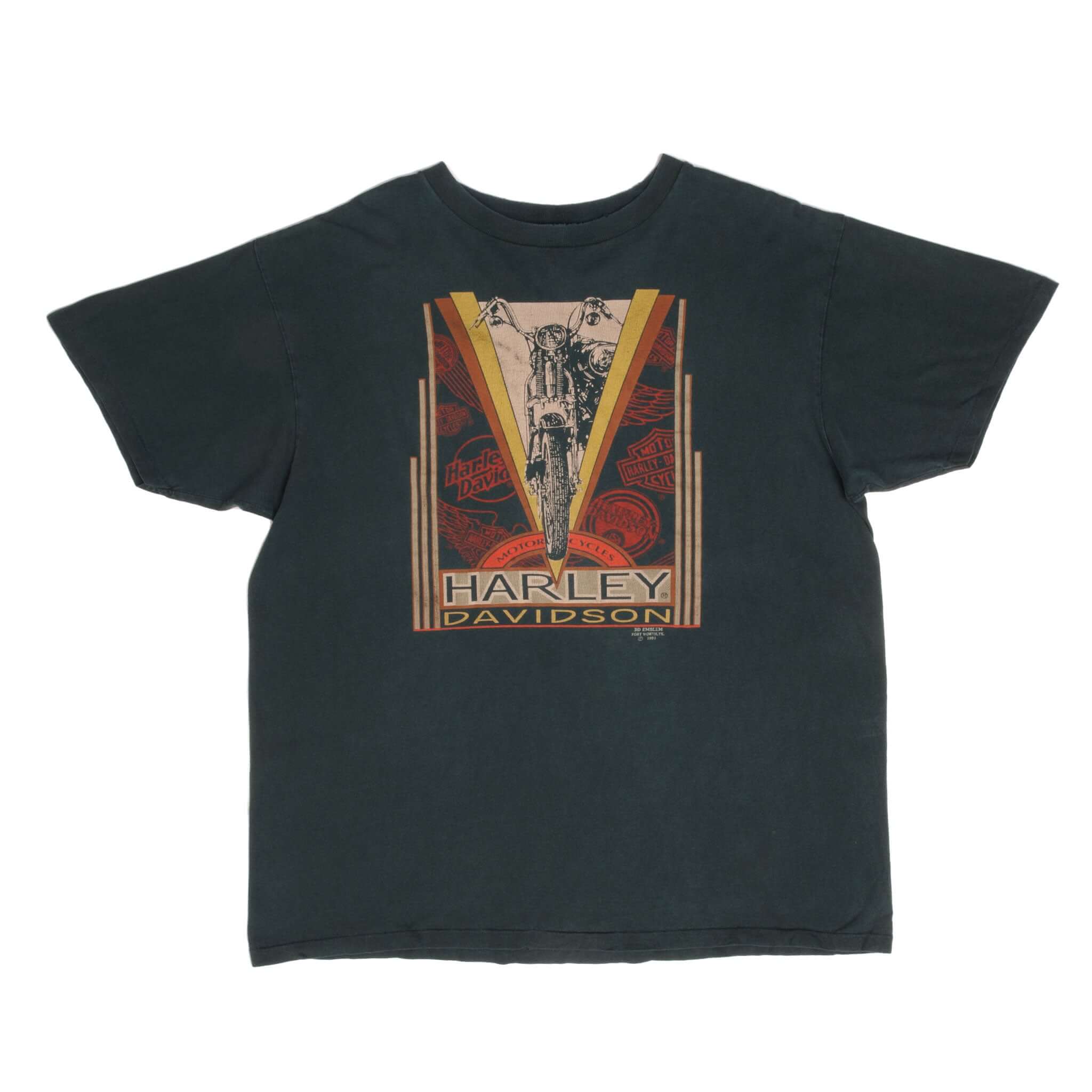 Vintage Green Harley Davidson 3D Emblem Tee Shirt 1991 Size XL Made In USA With Single Stitch Sleeves