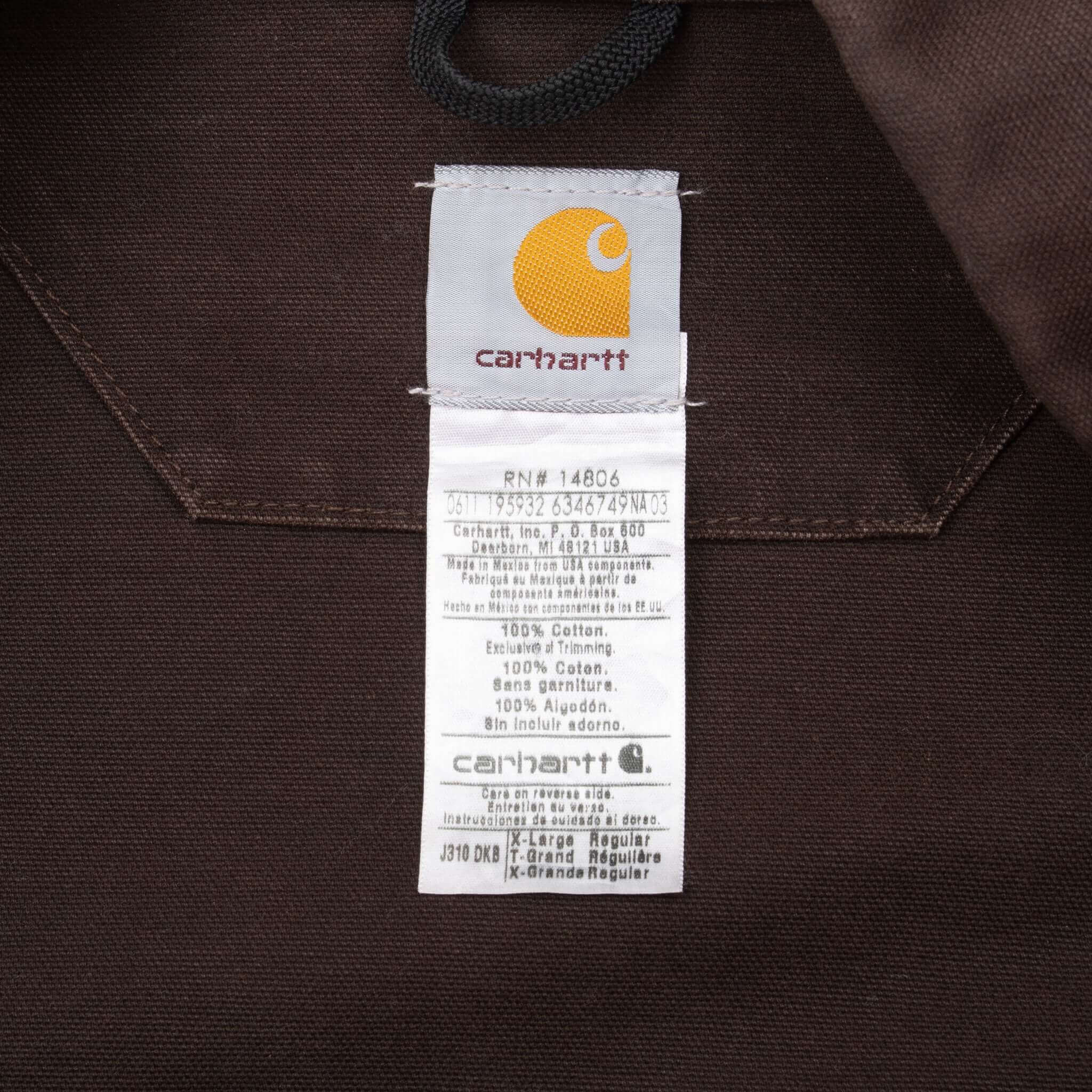 Vintage Carhartt Detroit Unlined Dark Brown Jacket J310 DKB 2011 Size XL