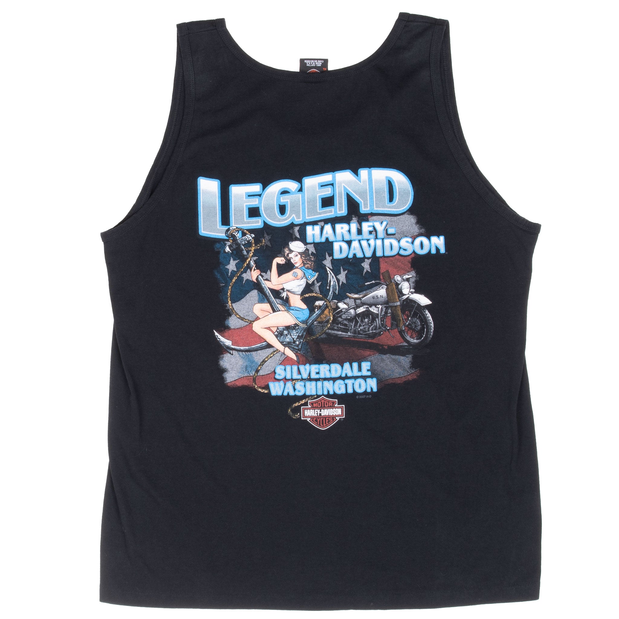 Vintage Harley Davidson Silverdale Washington 2007 Tank Top Tee Shirt With Single Stitch Sleeves Size XL Made In Usa
