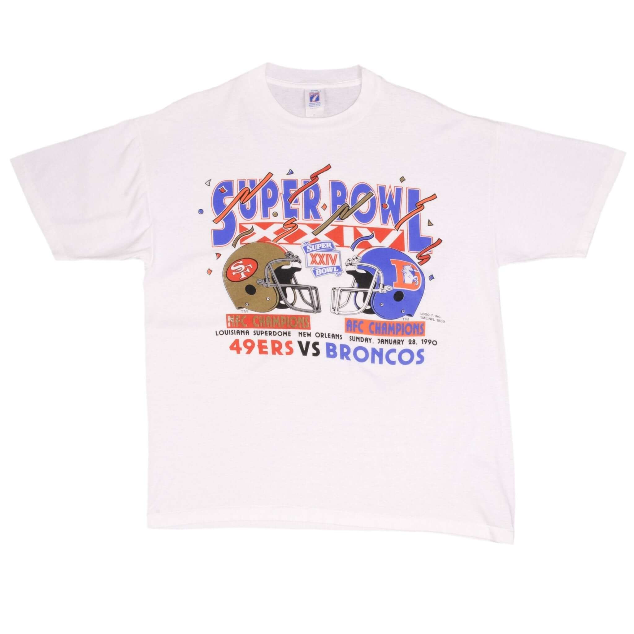 Vintage NFL San Francisco 49ers VS Denver Broncos Super Bowl XXIV 1990 Tee Shirt Size XL Made In USA With Single Stitch Sleeves
