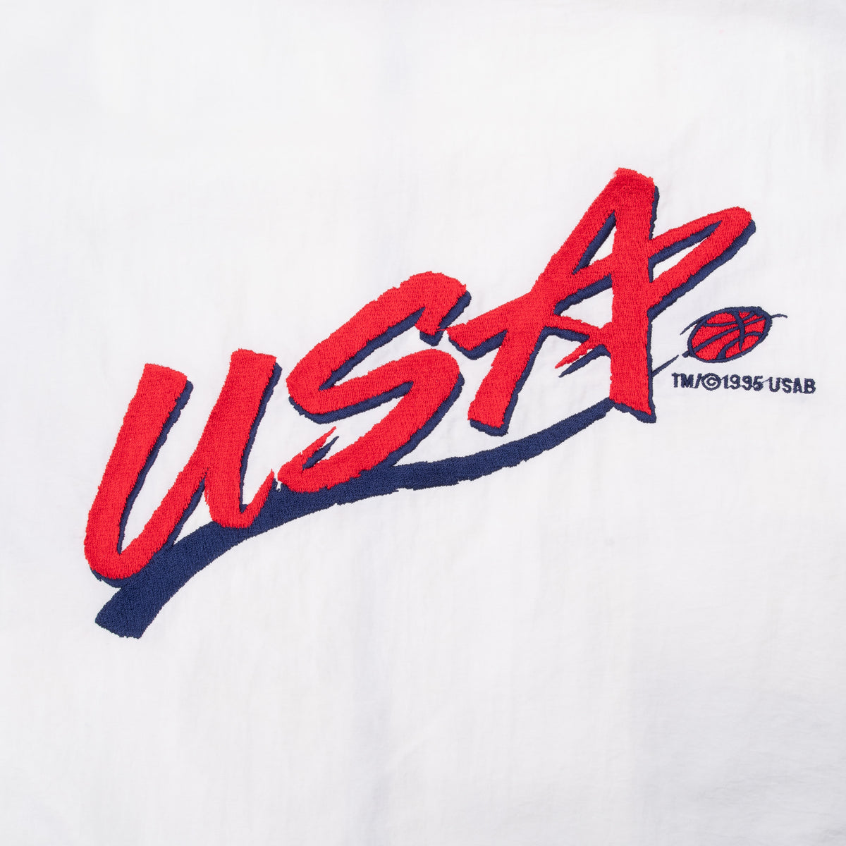 Red and navy USA back embroidery with basketball graphic