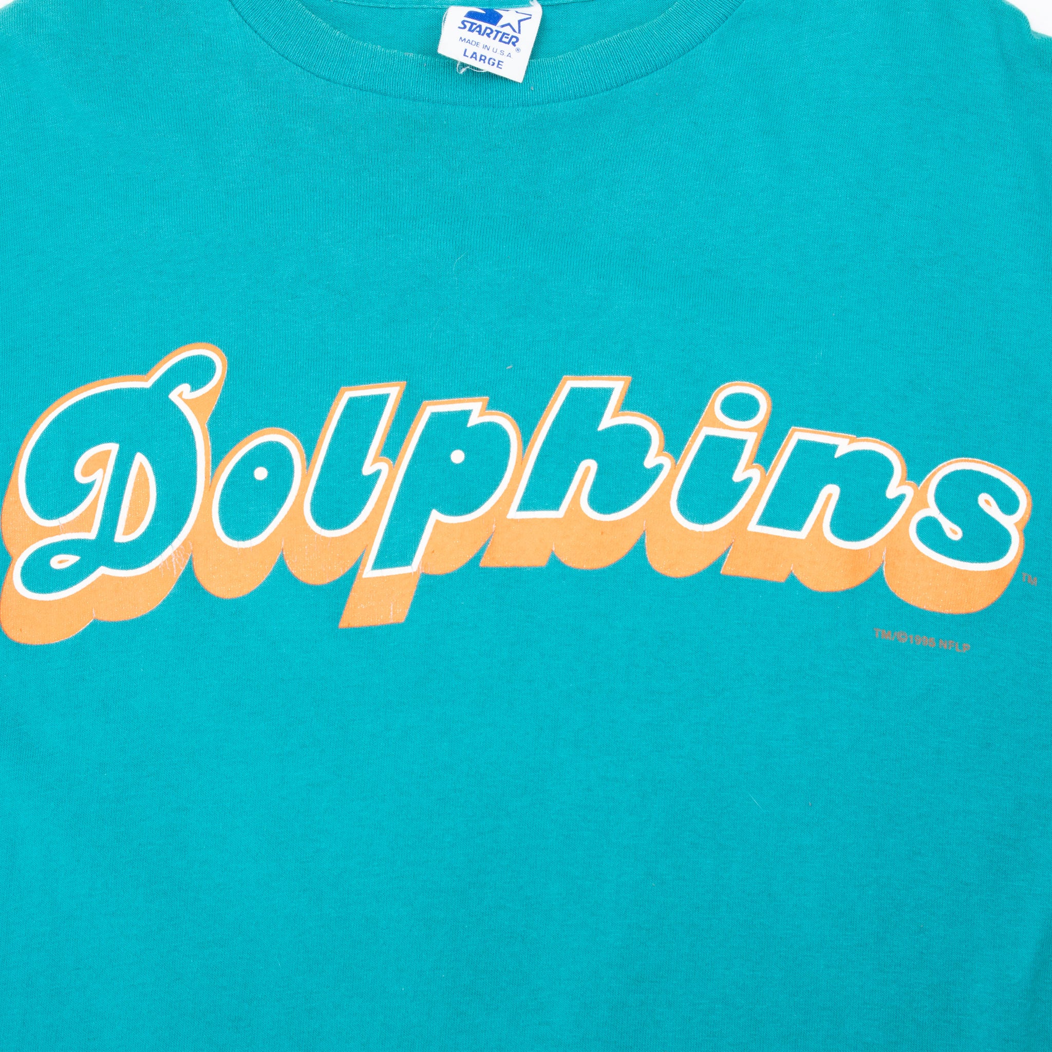 Vintage NFL Miami Dolphins Marino #13 1995 Starter Tee Shirt Size Large Made In Usa With Single Stitch Sleeves