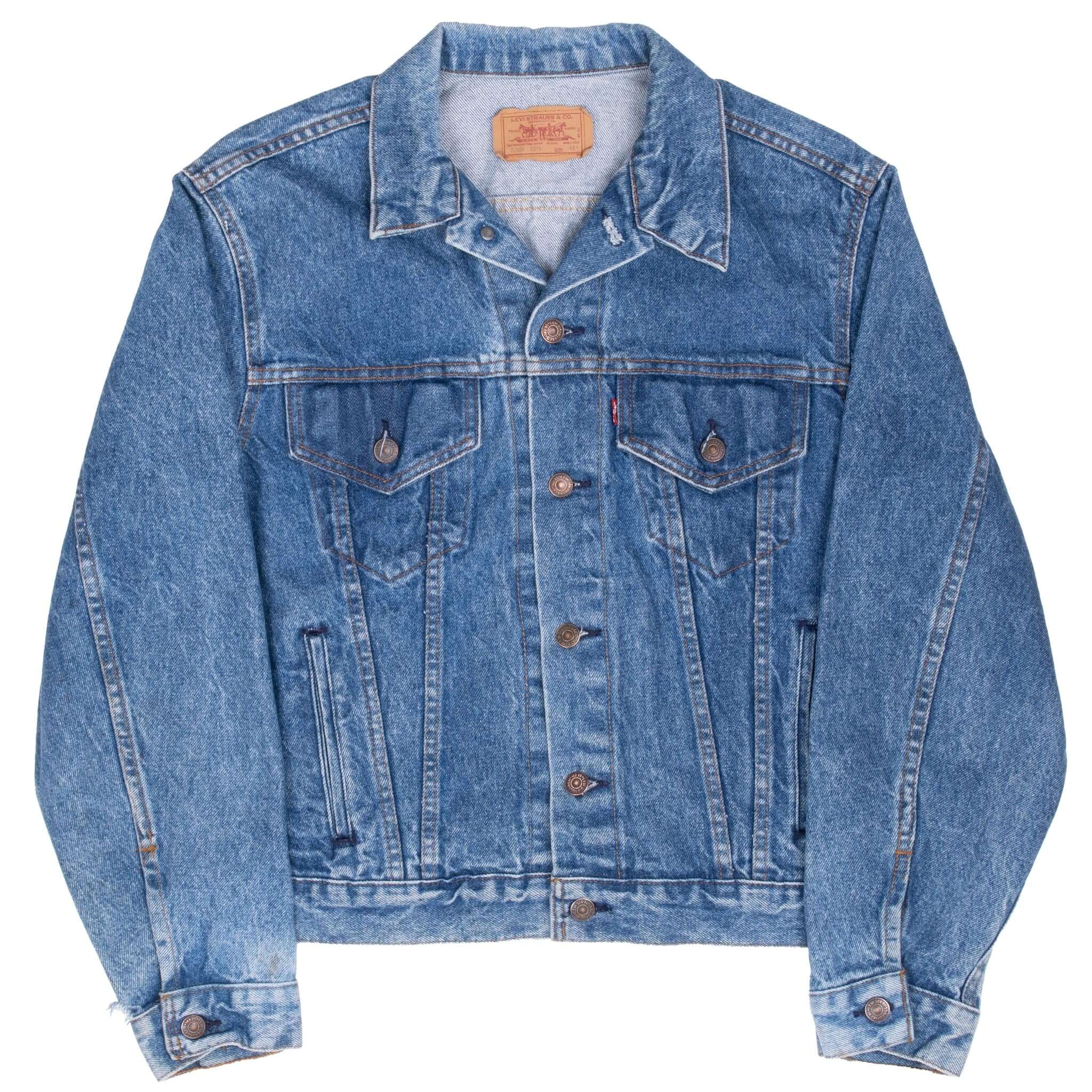 Vintage Levis Type 3 Denim Jacket 4 Pockets 70506 0214 1980S Size 44R Made In Usa With A Medium Wash