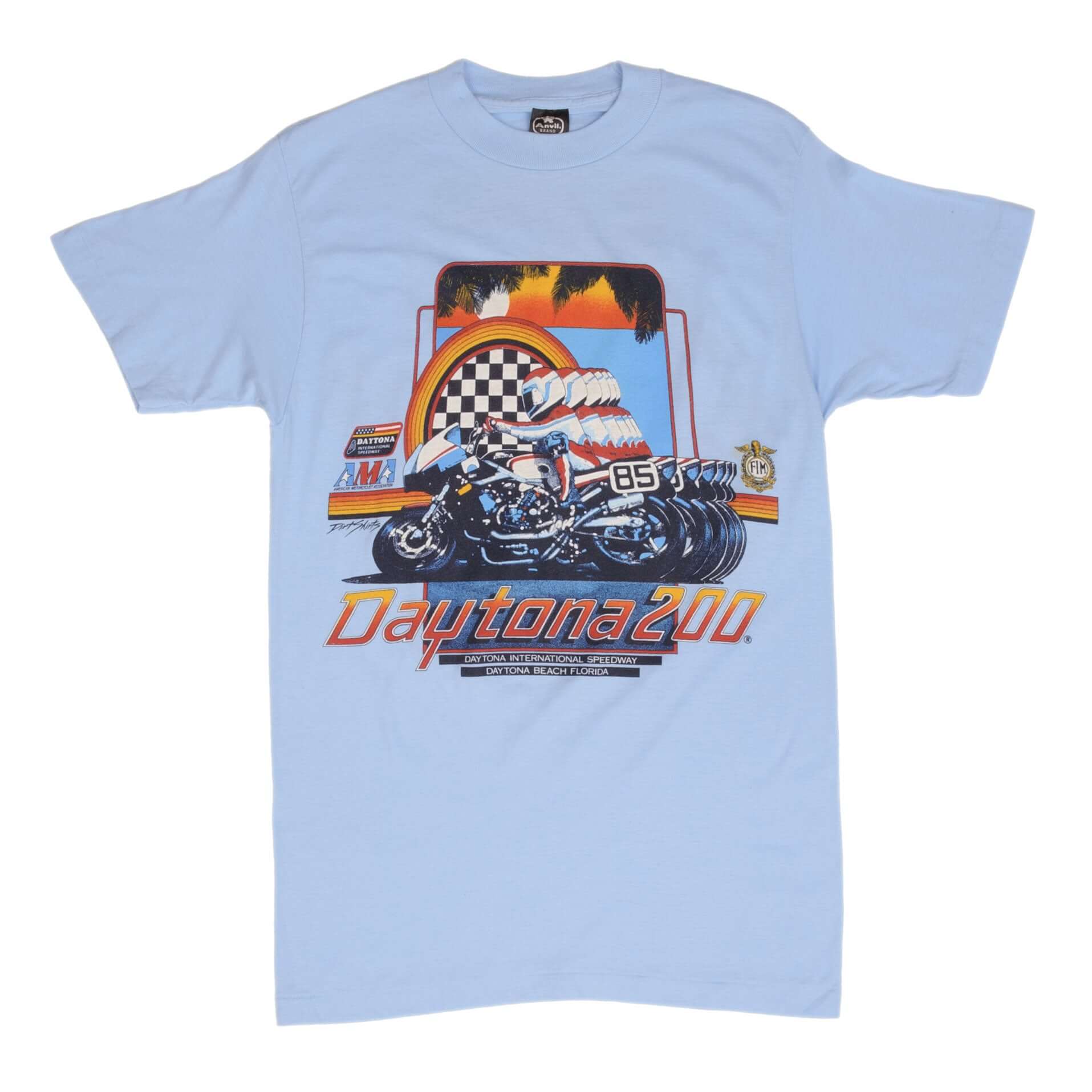 Vintage Ama Daytona 200 Early 1980S Anvil Tee Shirt Size Small Made In USA With Single Stitch Sleeves