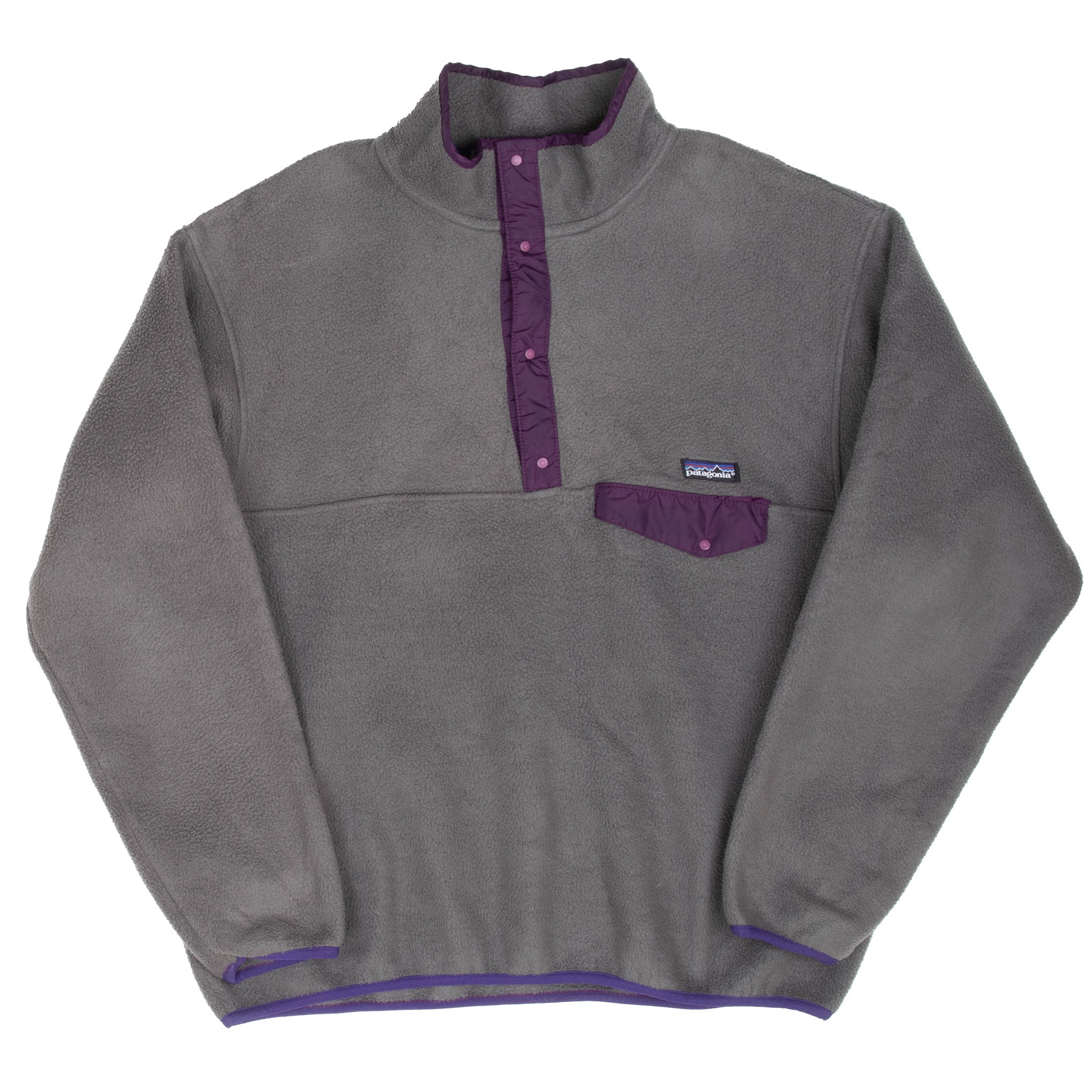Vintage Patagonia Grey Purple Snap T Fleece Pullover Jacket 1990S Size XL Made In USA
CUT 4933
STYLE 25530