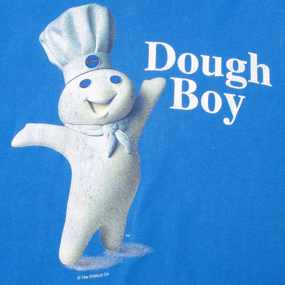 Close-up of Pillsbury Doughboy front graphic with white Dough Boy lettering