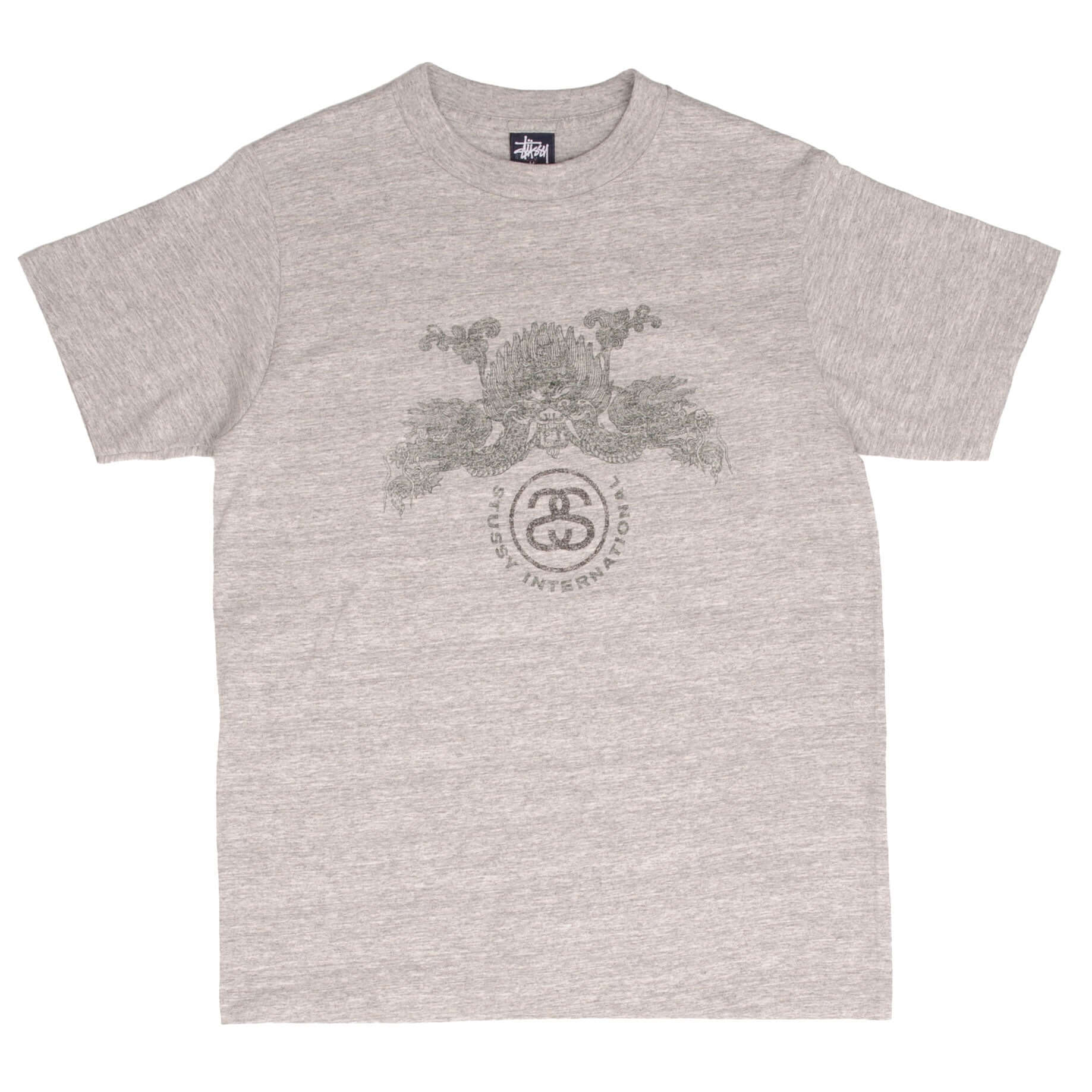 Vintage Stussy Dragon Grey Tee Shirt 1990S Size Medium Made In Usa With Single Stitch Sleeves