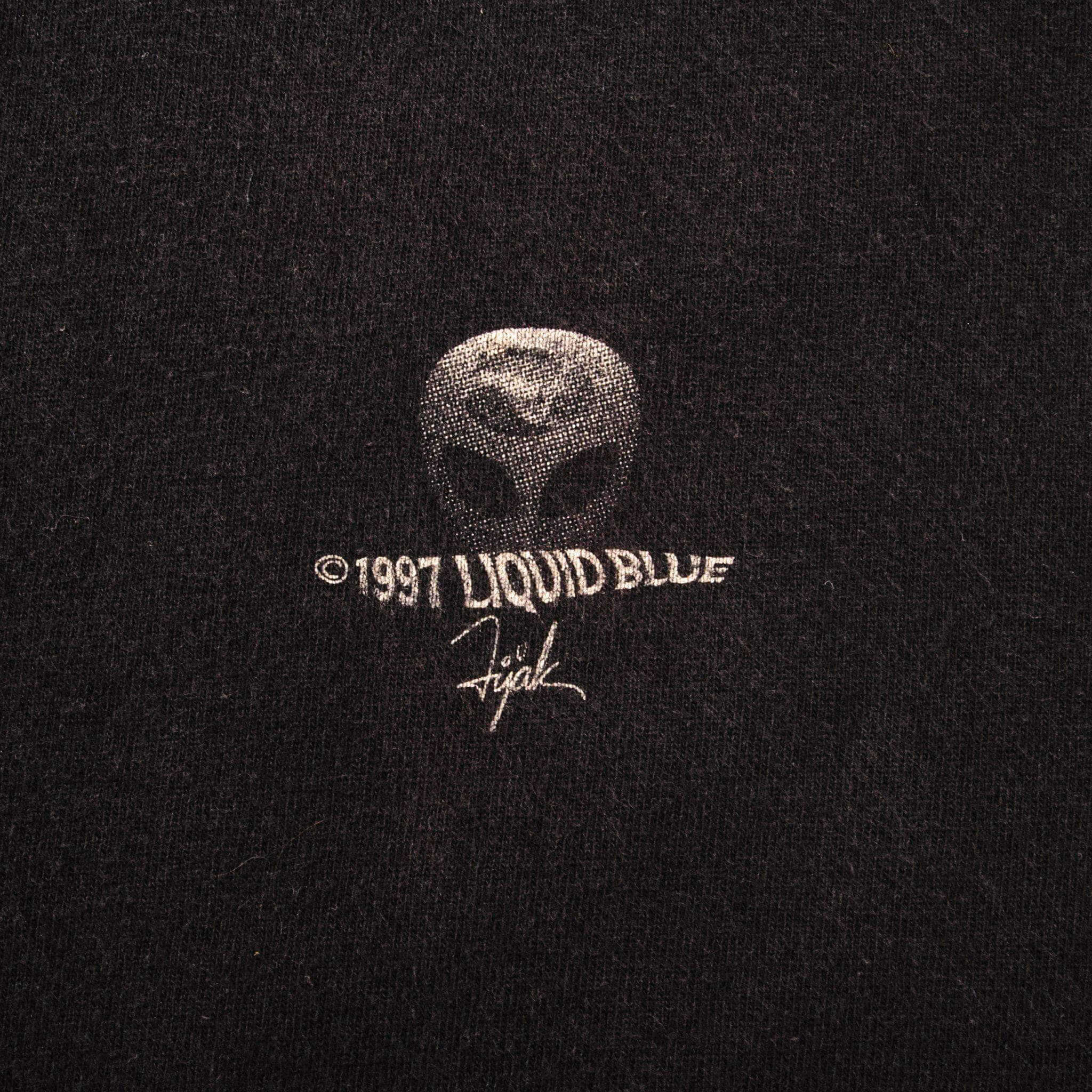 VINTAGE LIQUID BLUE ALIEN LONG SLEEVE TEE SHIRT 1997 SIZE XL MADE IN USA