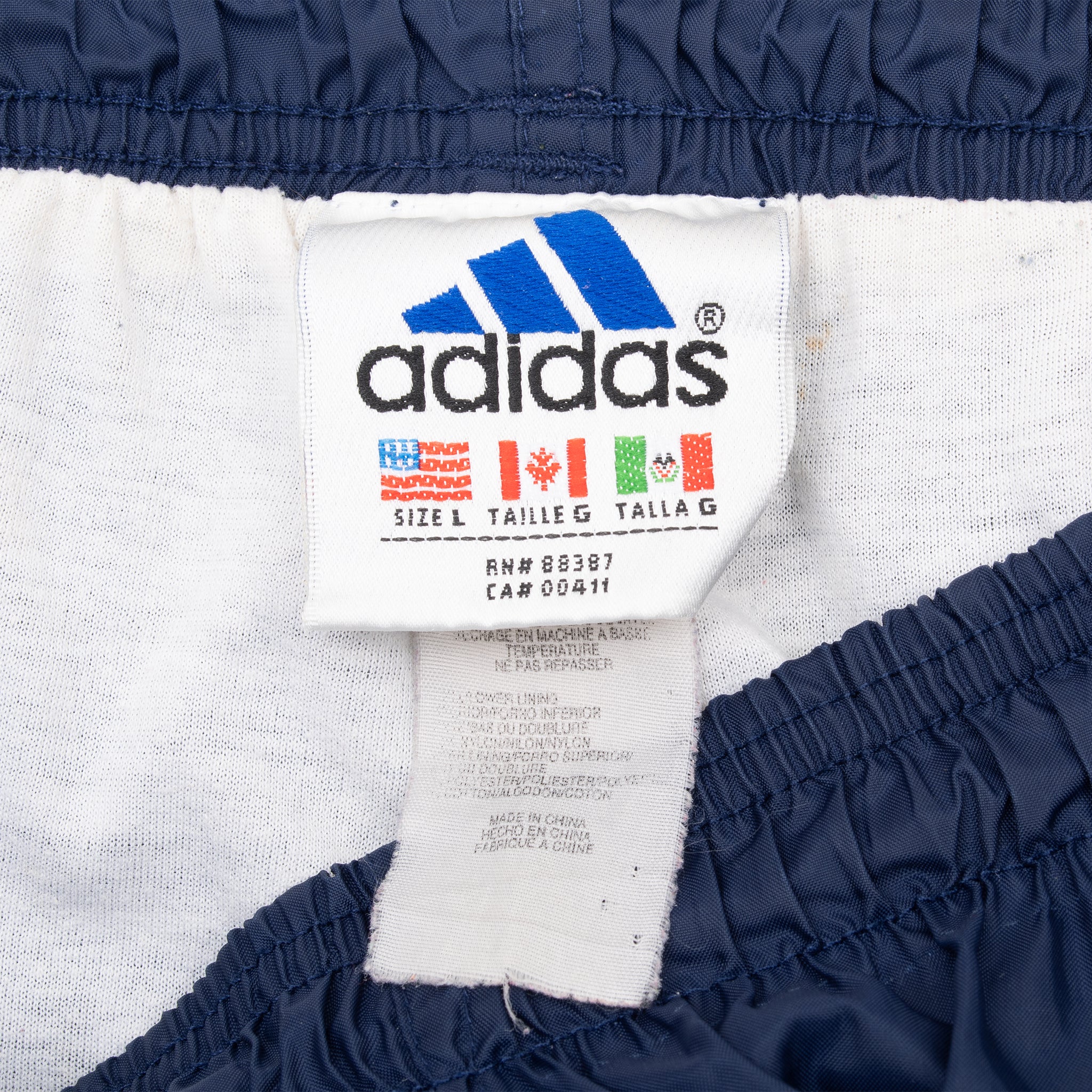 Vintage Adidas Navy Blue 3 Stripes Nylon Track Pants 1990S Size Large