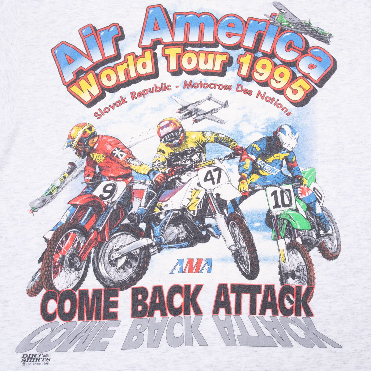 Air America World Tour 1995 back print with motocross riders, airplanes and Come Back Attack text