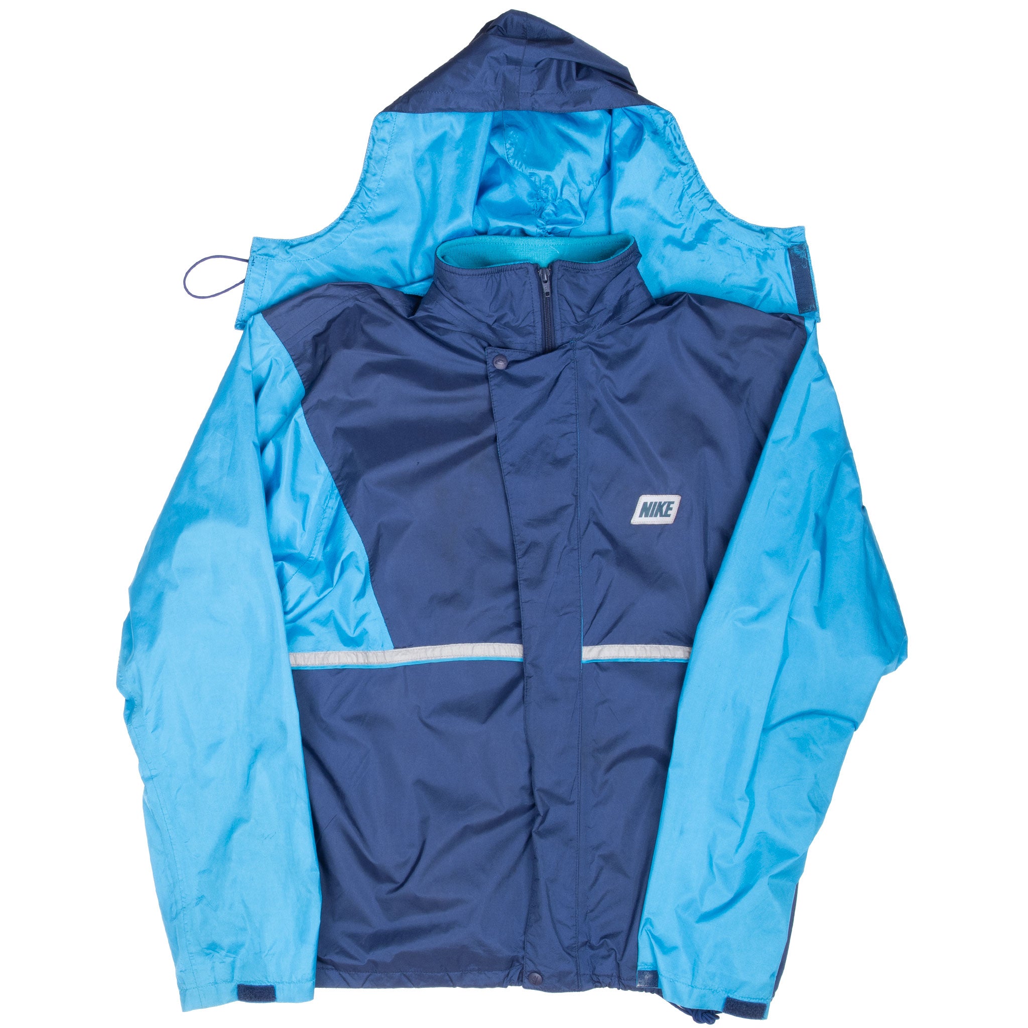 Vintage Nike Blue Windbreaker Hooded Jacket Late 1980S Size Large