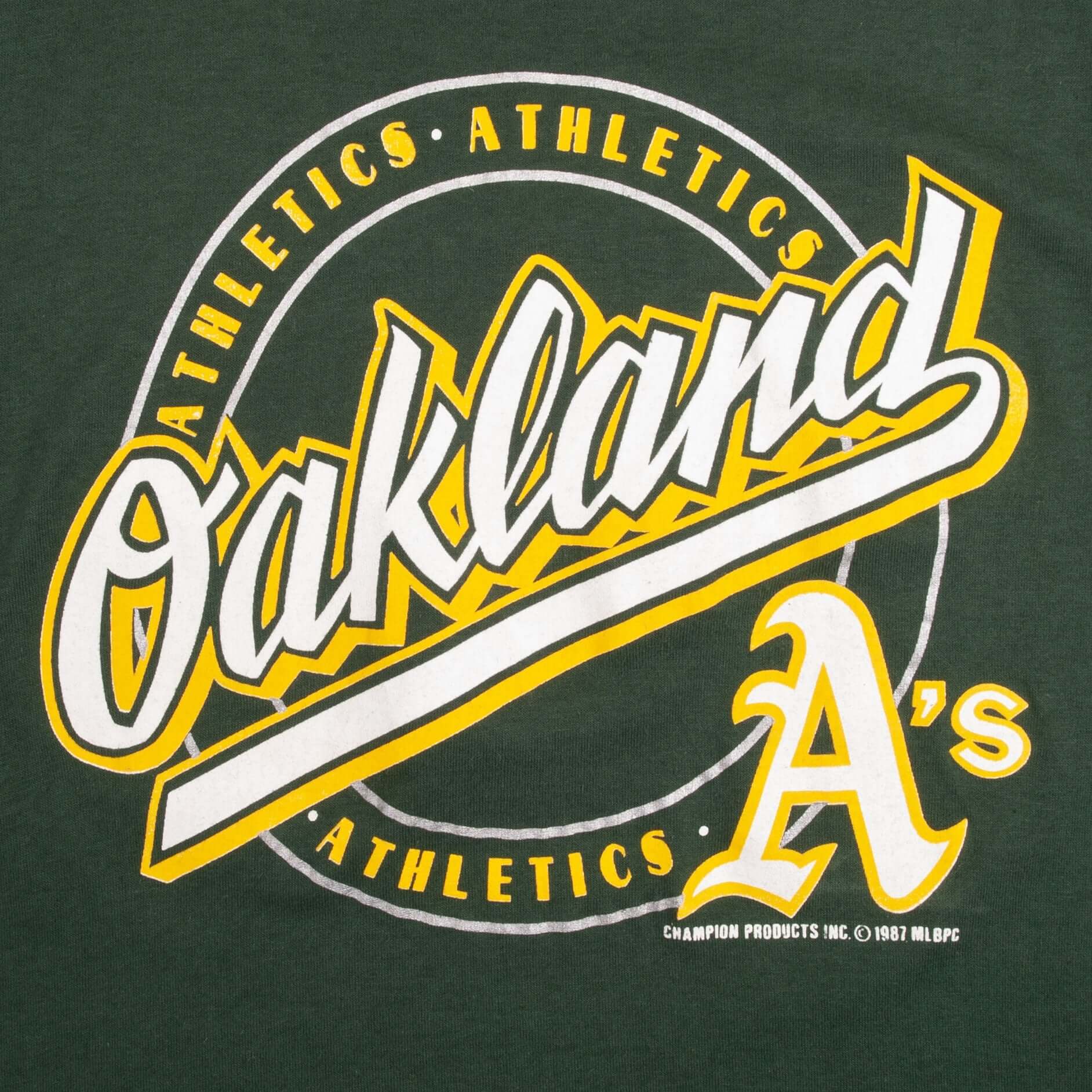 Vintage MLB Oakland Athletics Champion Tee Shirt 1987 Size Small Made In USA With Single Stitch Sleeves