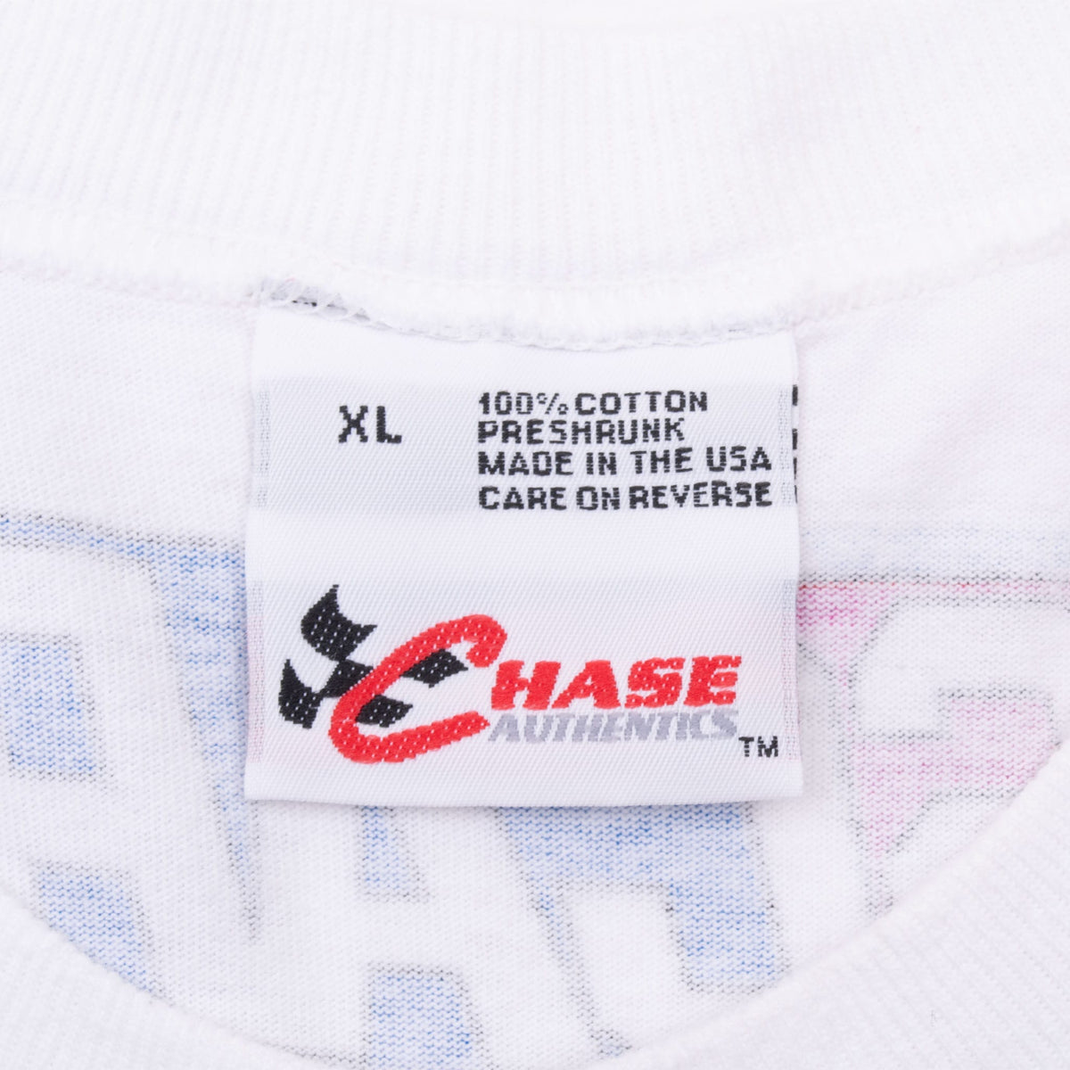 Chase Authentics neck tag marked XL, 100% cotton, preshrunk and made in the USA